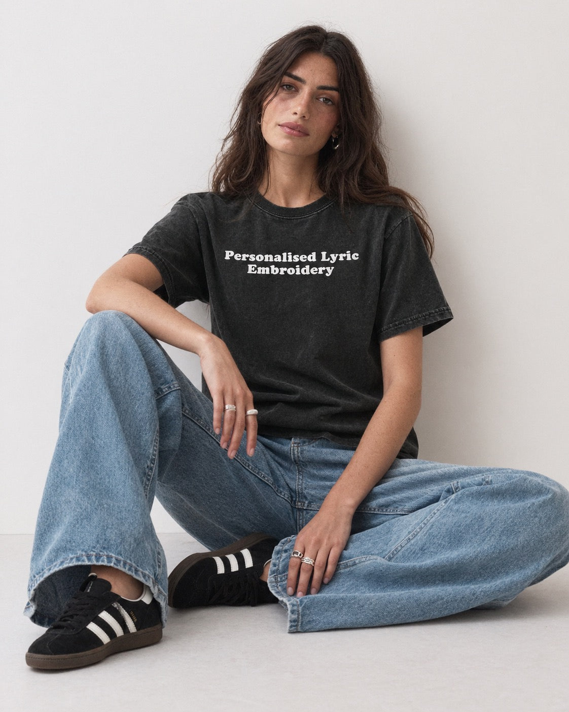 Women's Personalised Lyric Centre Chest Embroidered premium organic garment dyed 'Creator Vintage' t-shirt