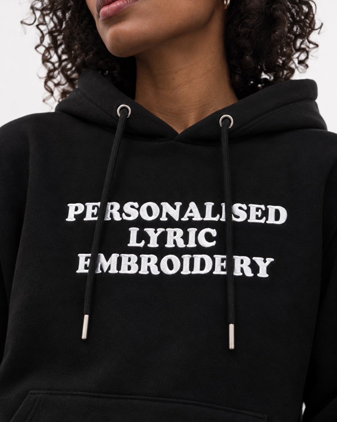Personalised Lyric Centre Chest Embroidered premium organic unisex side pocket 'Sider' hoodie - choose your own lyrics, font and thread colour