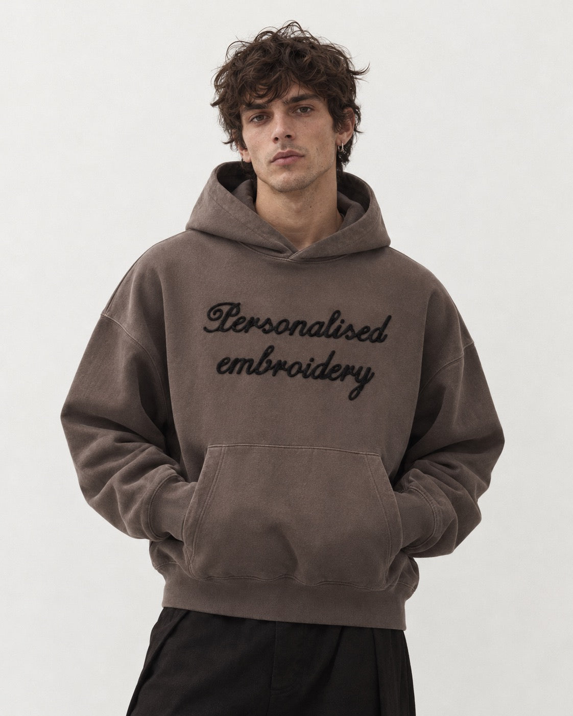 NEW Men's Personalised Lyric Centre Chest Embroidered premium organic vintage 'Chaser' hoodie