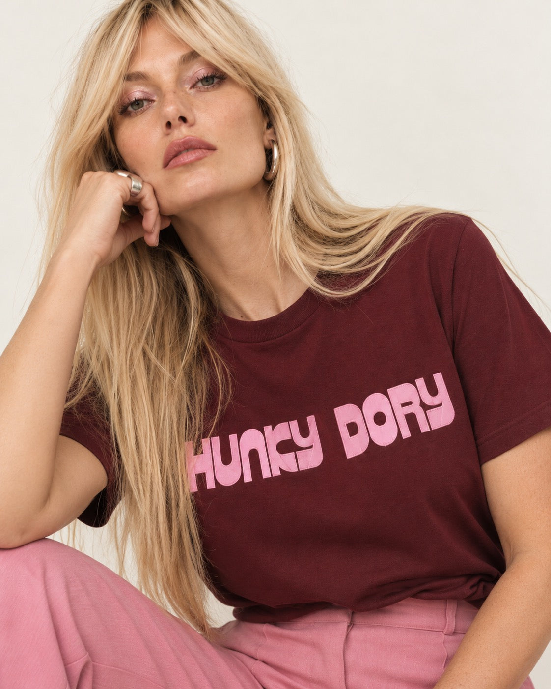 'HUNKY DORY' 70s style embroidered premium organic iconic women's 'Muser' t-shirt
