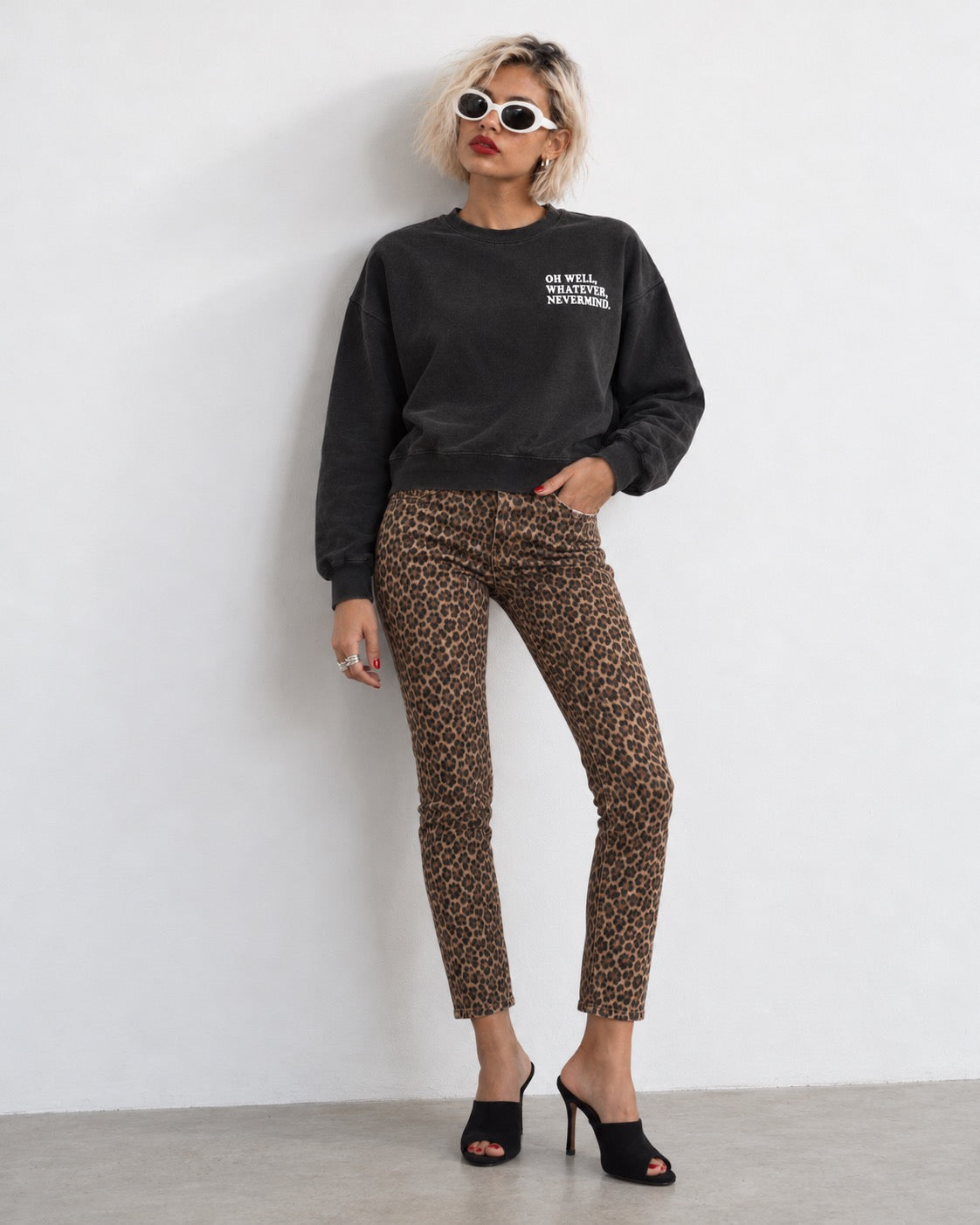 Women's 'OH WELL, WHATEVER, NEVERMIND.' left chest embroidered premium organic women's drop shoulder Vintage Garment Dyed 'Alma' sweatshirt