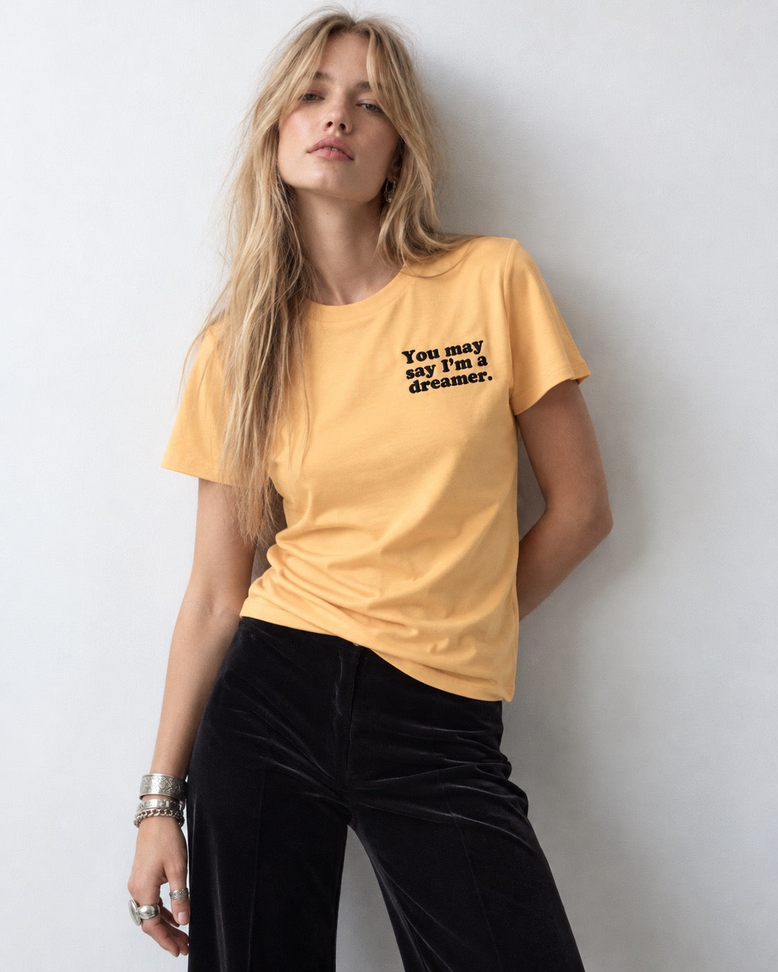 Women's 'YOU MAY SAY I'M A DREAMER' left chest embroidered premium organic medium fit 'Muser' t-shirt