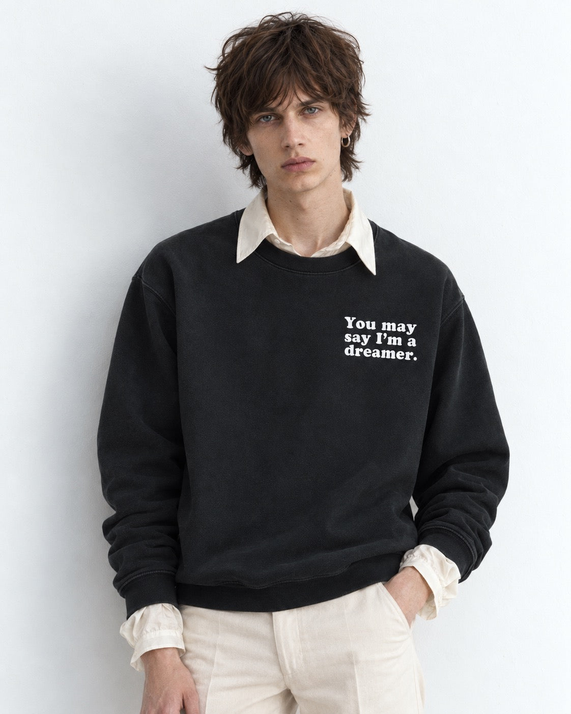 Men's 'YOU MAY SAY I'M A DREAMER' embroidered organic 'Matcher' sweatshirt - extended sizing XXS-5XL