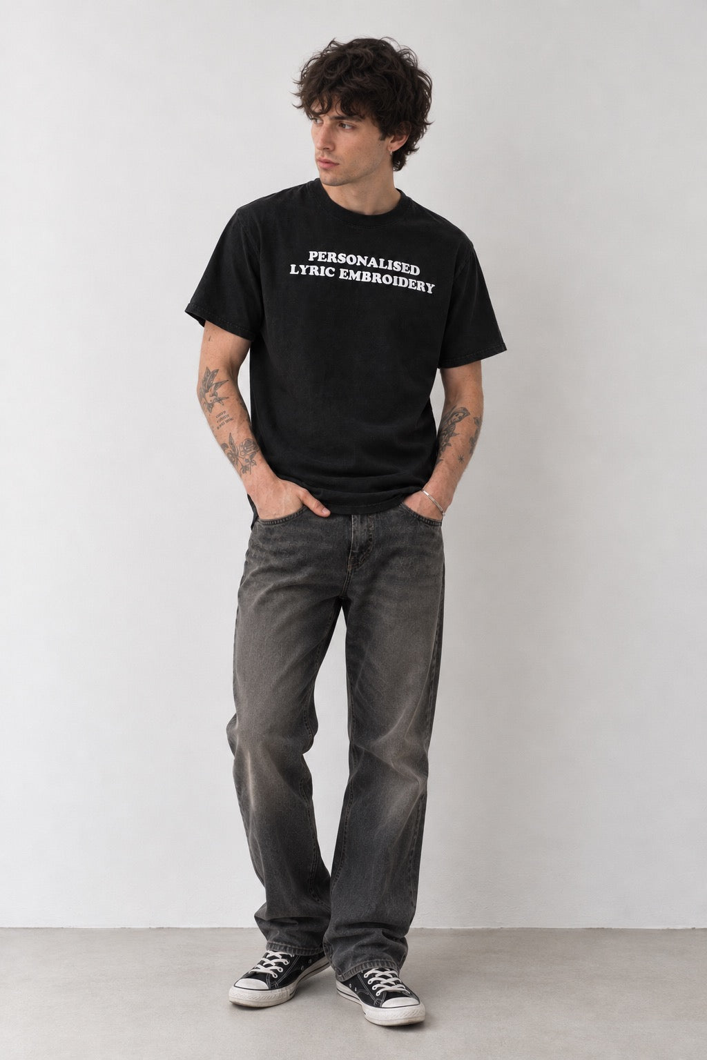 Men's Personalised Lyric Centre Chest Embroidered premium organic iconic relaxed heavy 'Freestyler' t-shirt