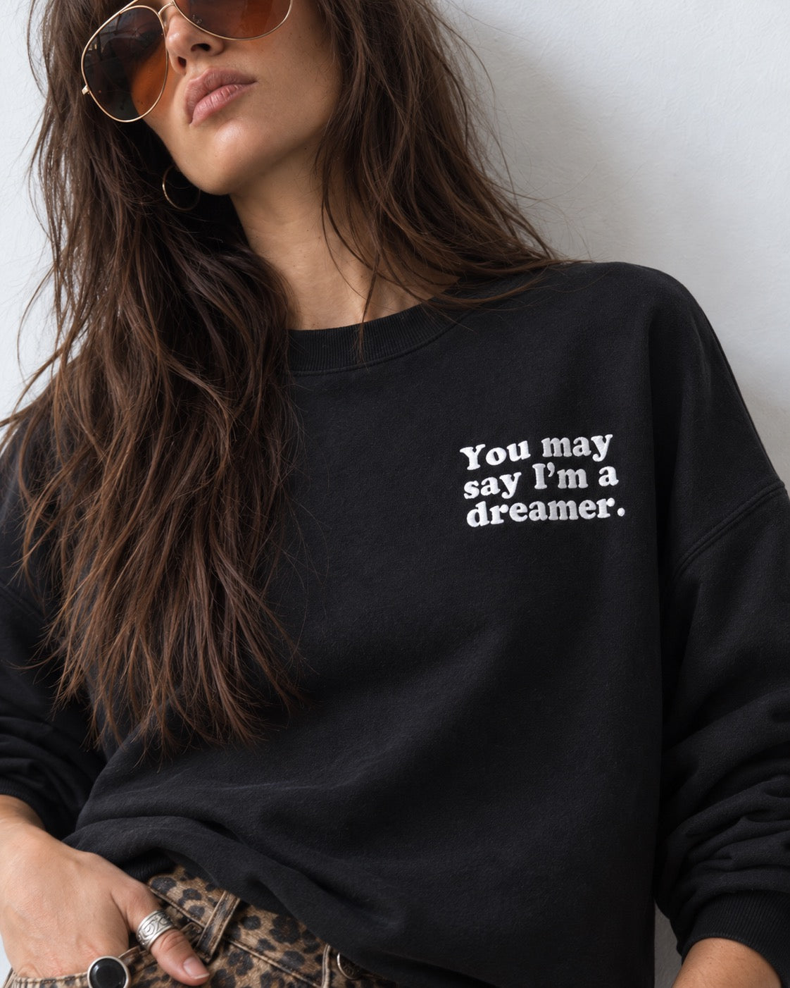 Women's 'YOU MAY SAY I'M A DREAMER' left chest embroidered premium organic women's drop shoulder 'Alma' sweatshirt