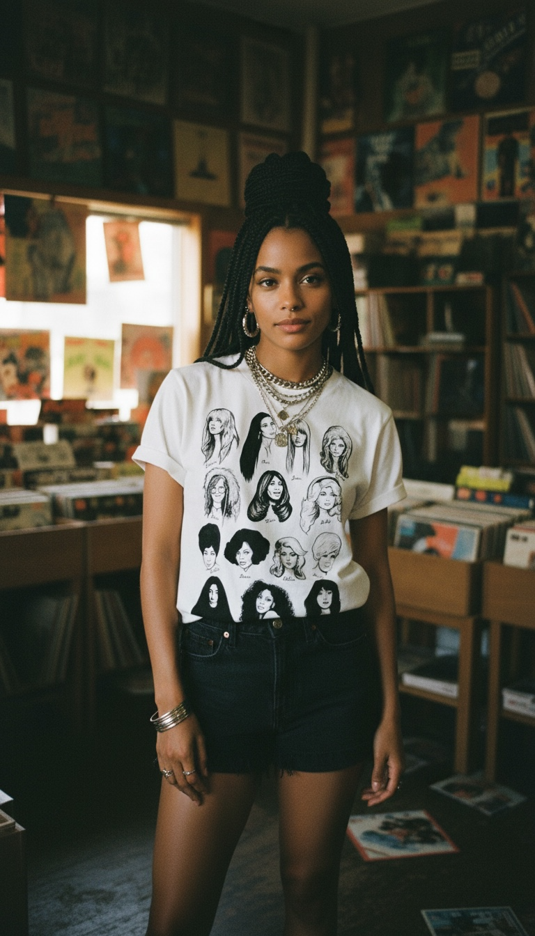 'WOMEN IN MUSIC' Limited Edition Mono Line Art Original Illustration Printed Unisex organic cotton t-shirt