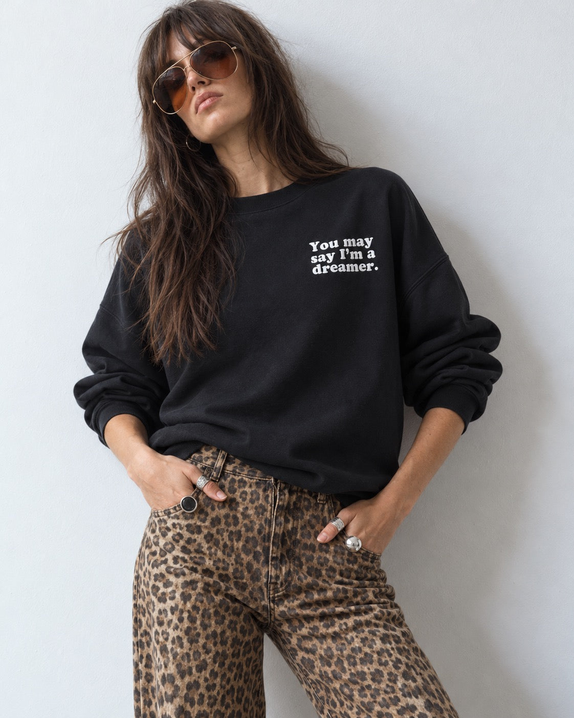 Women's 'YOU MAY SAY I'M A DREAMER' left chest embroidered premium organic women's drop shoulder 'Alma' sweatshirt