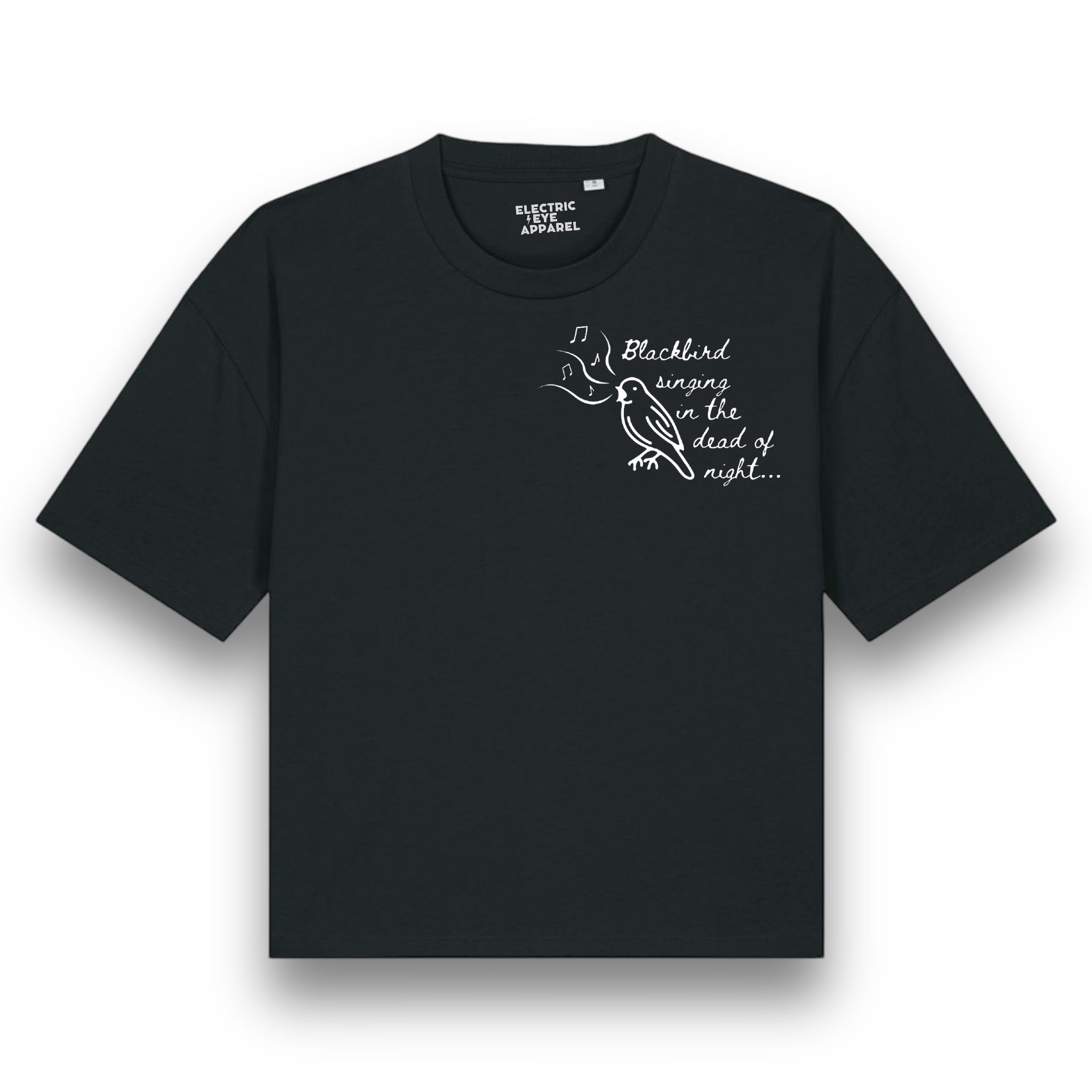 'BLACKBIRD SINGING' embroidered premium organic iconic women's boxy 'nova' t-shirt - inspired by The Beatles