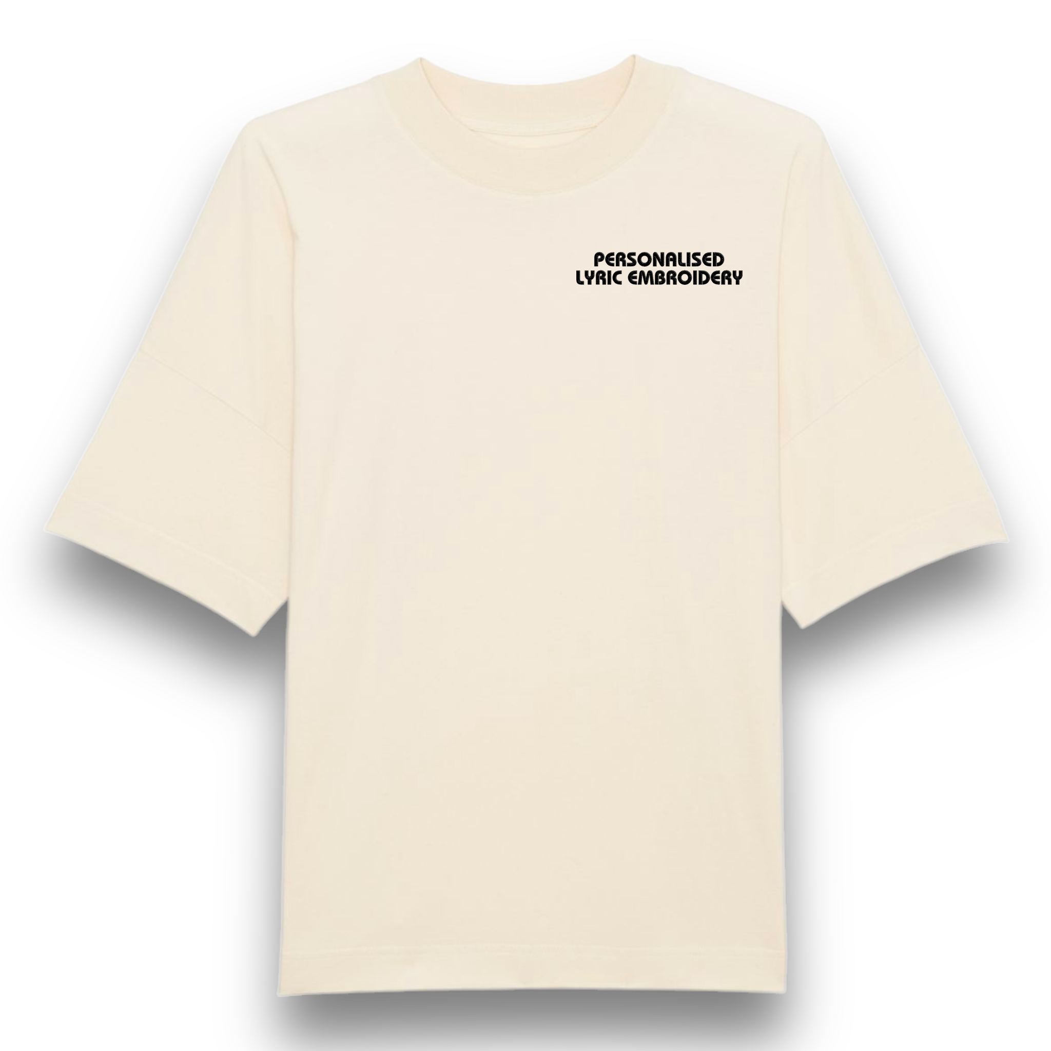 Personalised Lyric Left Chest Embroidered premium organic iconic unisex heavy dropped shoulder 'Blaster' t-shirt - choose your own lyrics, font and thread colour