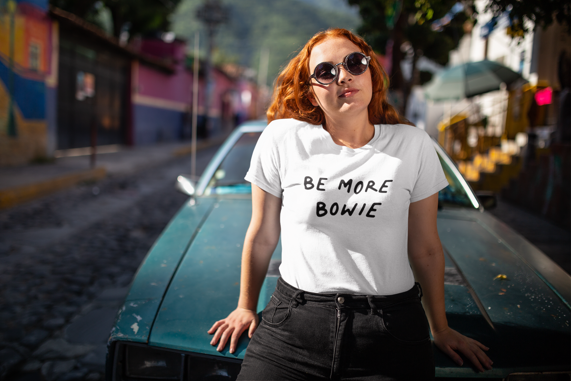 Be More Bowie Camiseta unisex 'palmer' de algodón orgánico - fuente negra