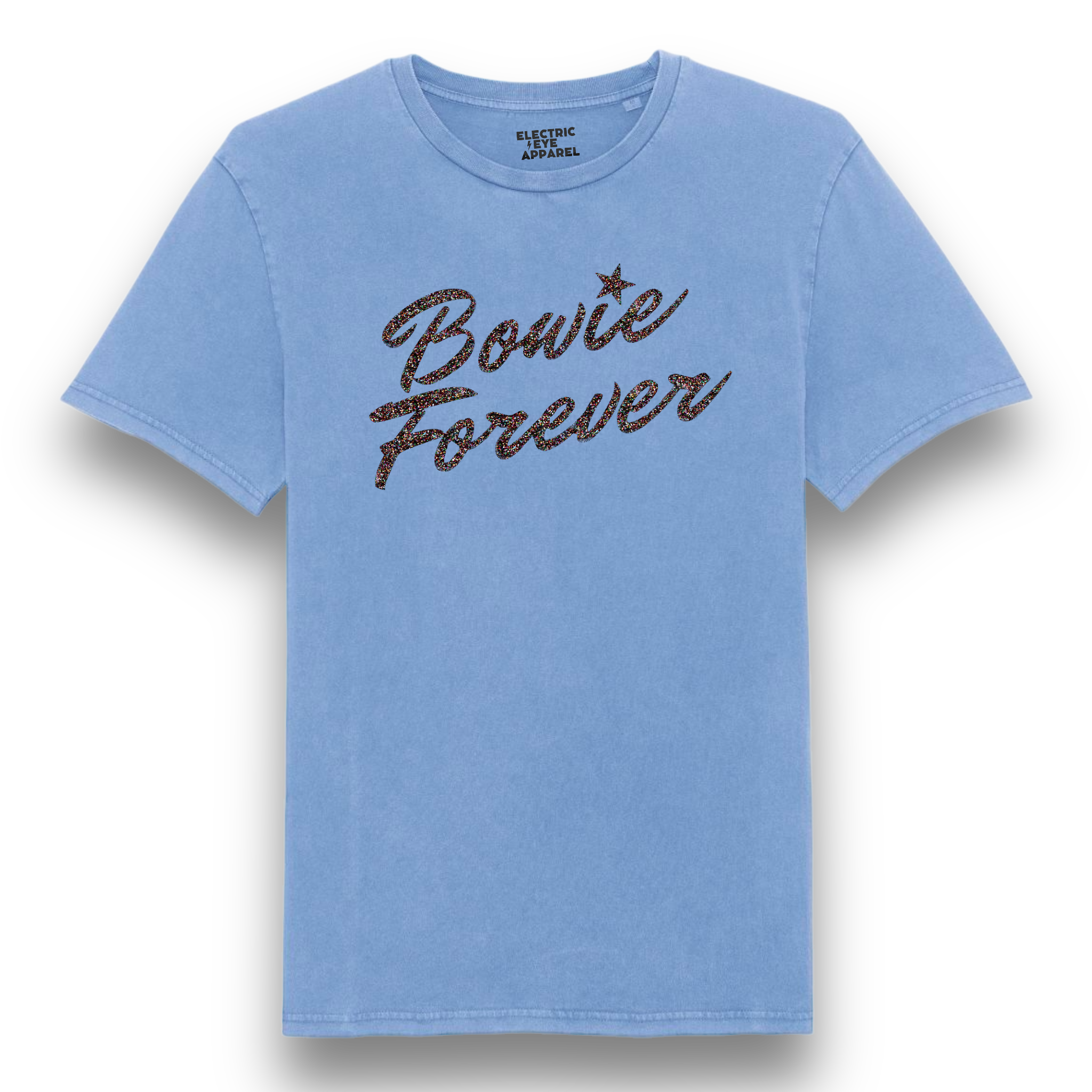 Limited Edition 'BOWIE FOREVER' glitter embroidered premium organic unisex vintage aged t-shirt - inspired by David Bowie