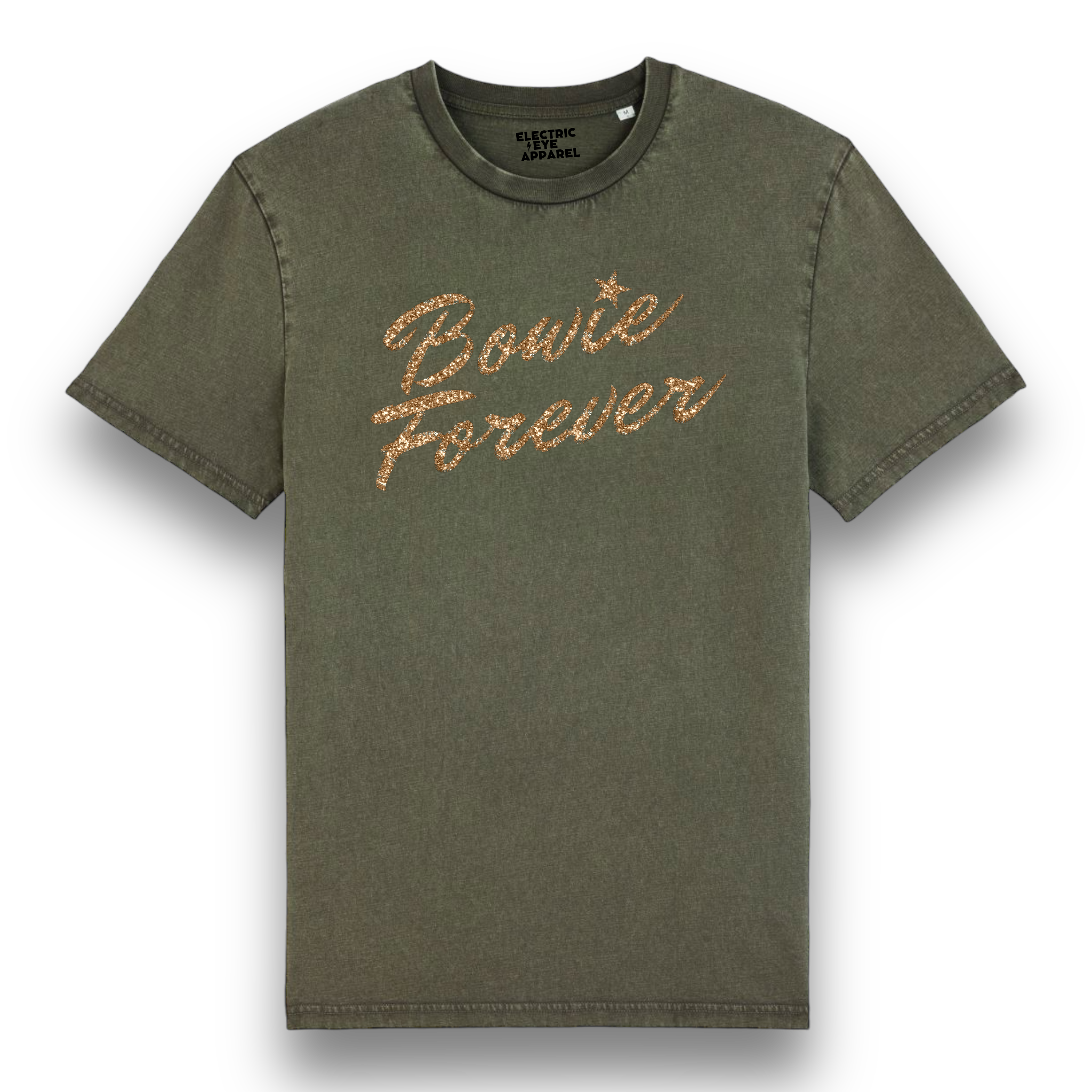 Limited Edition 'BOWIE FOREVER' glitter embroidered premium organic unisex vintage aged t-shirt - inspired by David Bowie