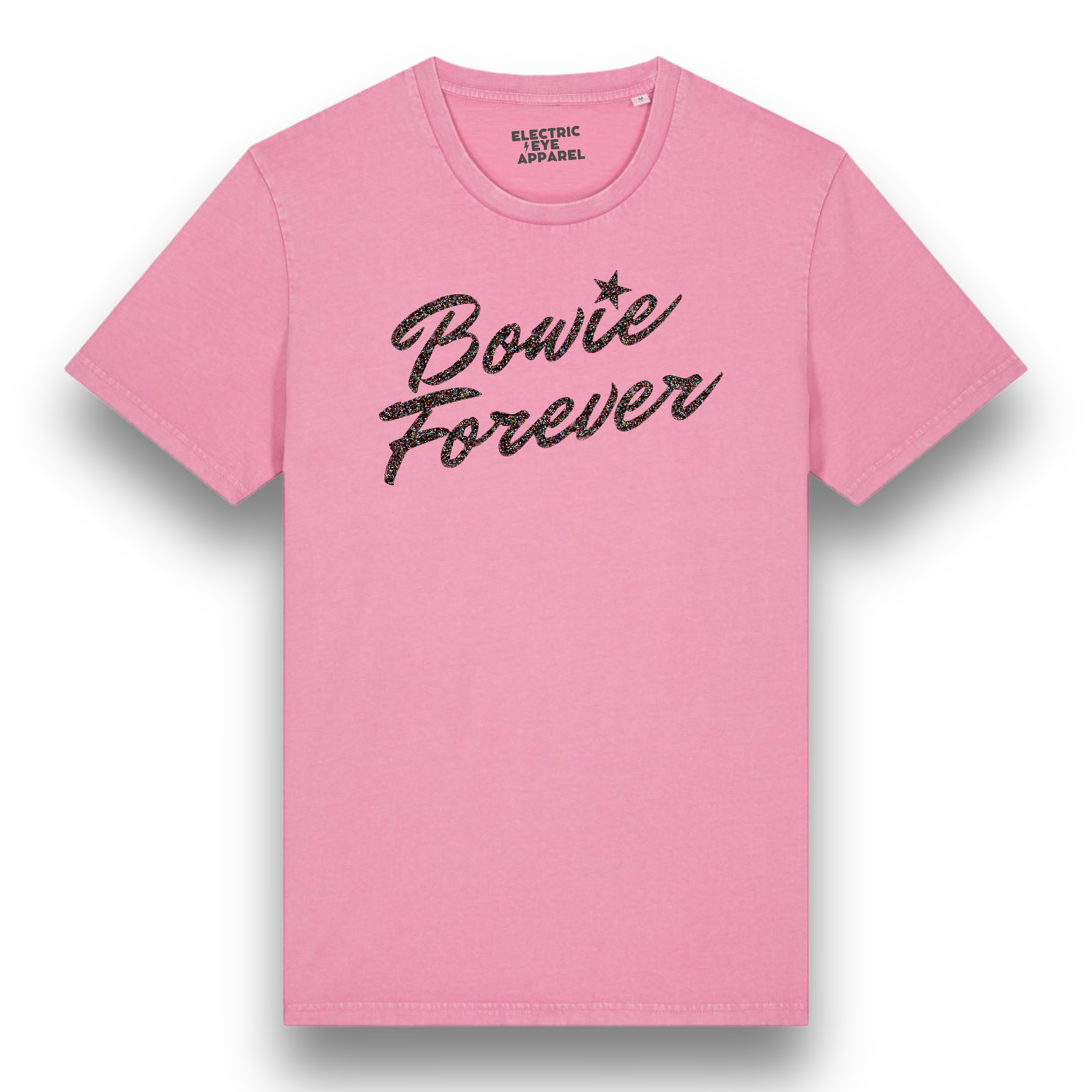 Limited Edition 'BOWIE FOREVER' glitter embroidered premium organic unisex vintage aged t-shirt - inspired by David Bowie