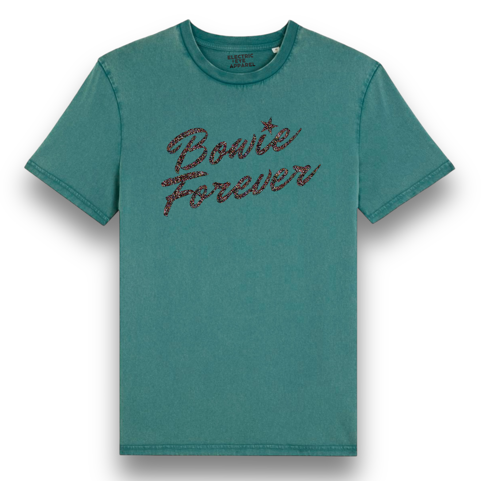 Limited Edition 'BOWIE FOREVER' glitter embroidered premium organic unisex vintage aged t-shirt - inspired by David Bowie