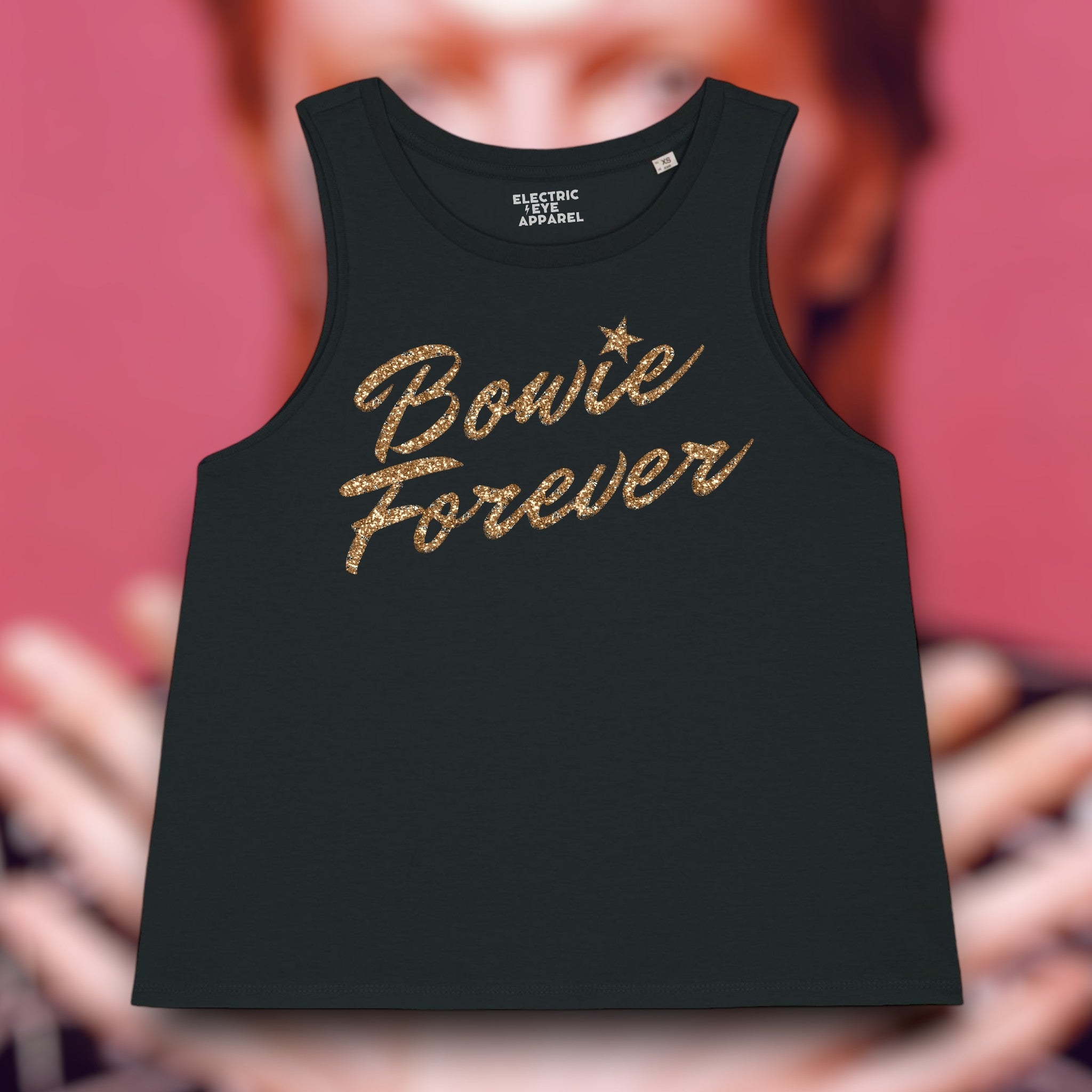 Limited Edition 'BOWIE FOREVER' glitter embroidered women's organic cotton 'dancer' tank top