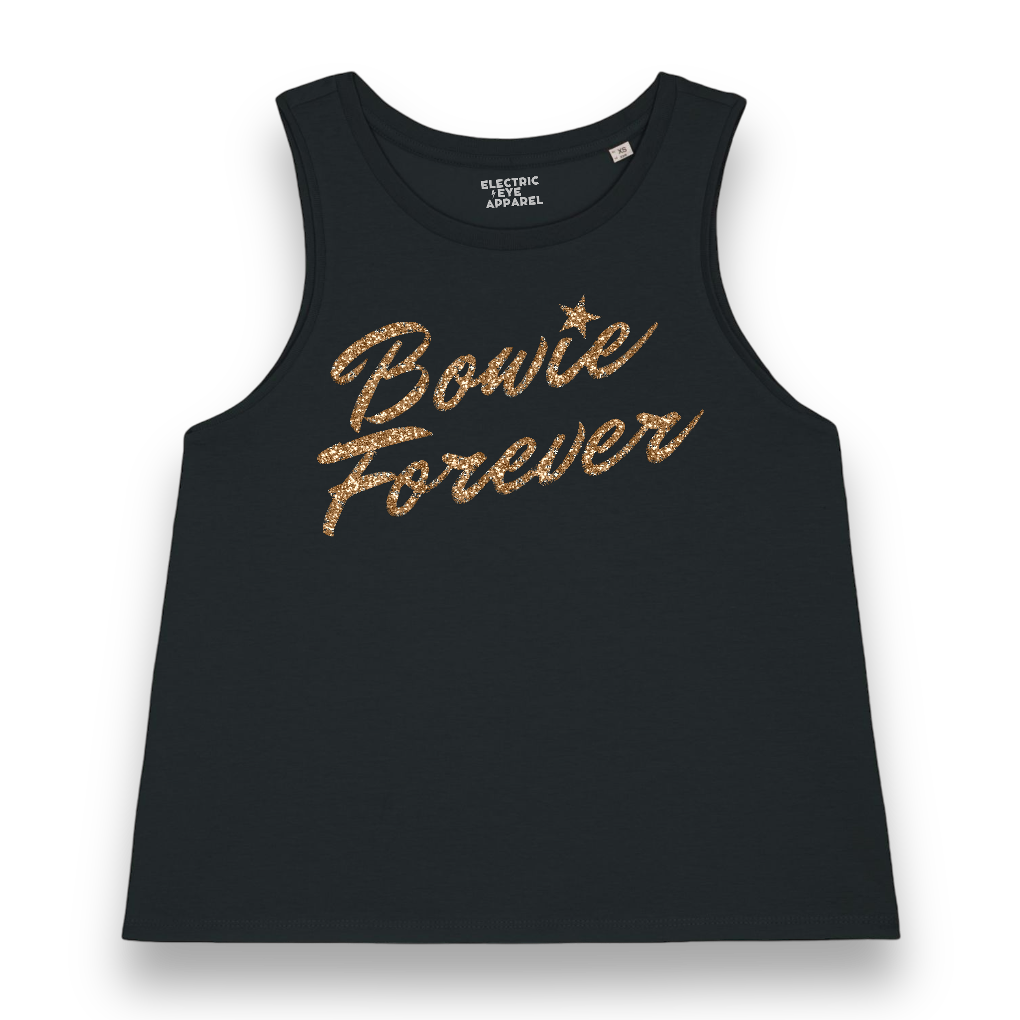 Limited Edition 'BOWIE FOREVER' glitter embroidered women's organic cotton 'dancer' tank top