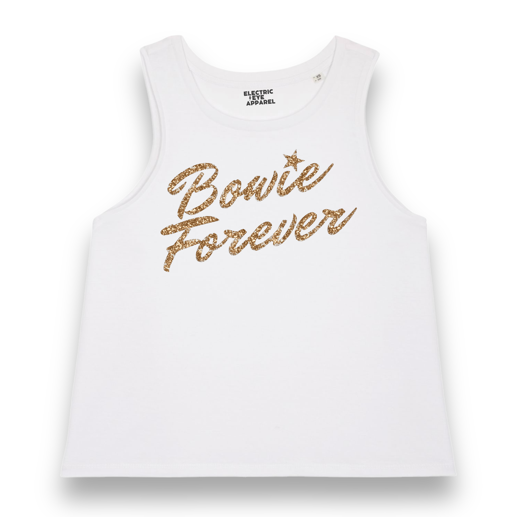 Limited Edition 'BOWIE FOREVER' glitter embroidered women's organic cotton 'dancer' tank top