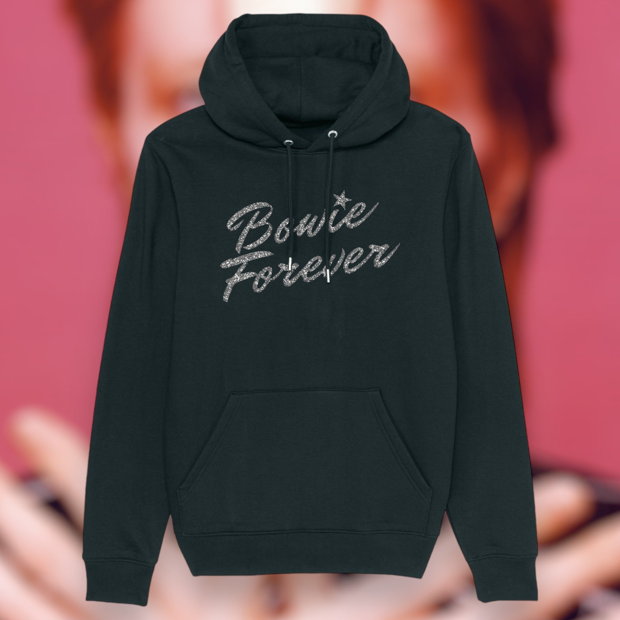 Limited Edition 'BOWIE FOREVER' glitter embroidered organic cotton unisex 'cruiser' hoodie