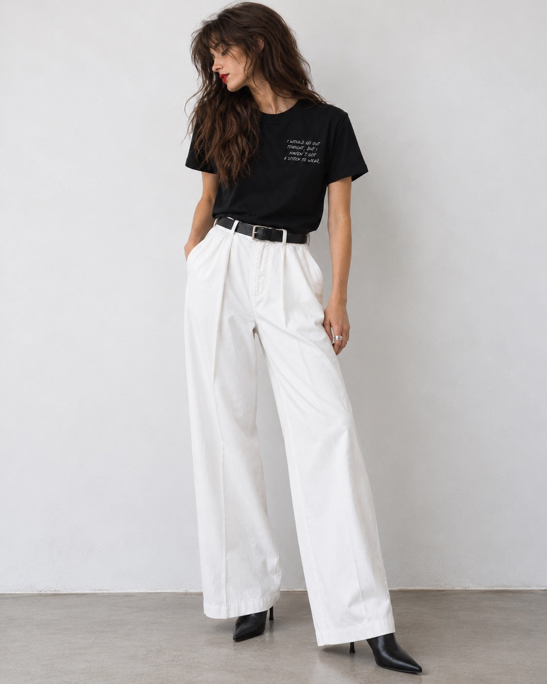 'I WOULD GO OUT TONIGHT, BUT I HAVEN'T GOT A STITCH TO WEAR' women's left chest embroidered premium organic medium fit 'Muser' t-shirt