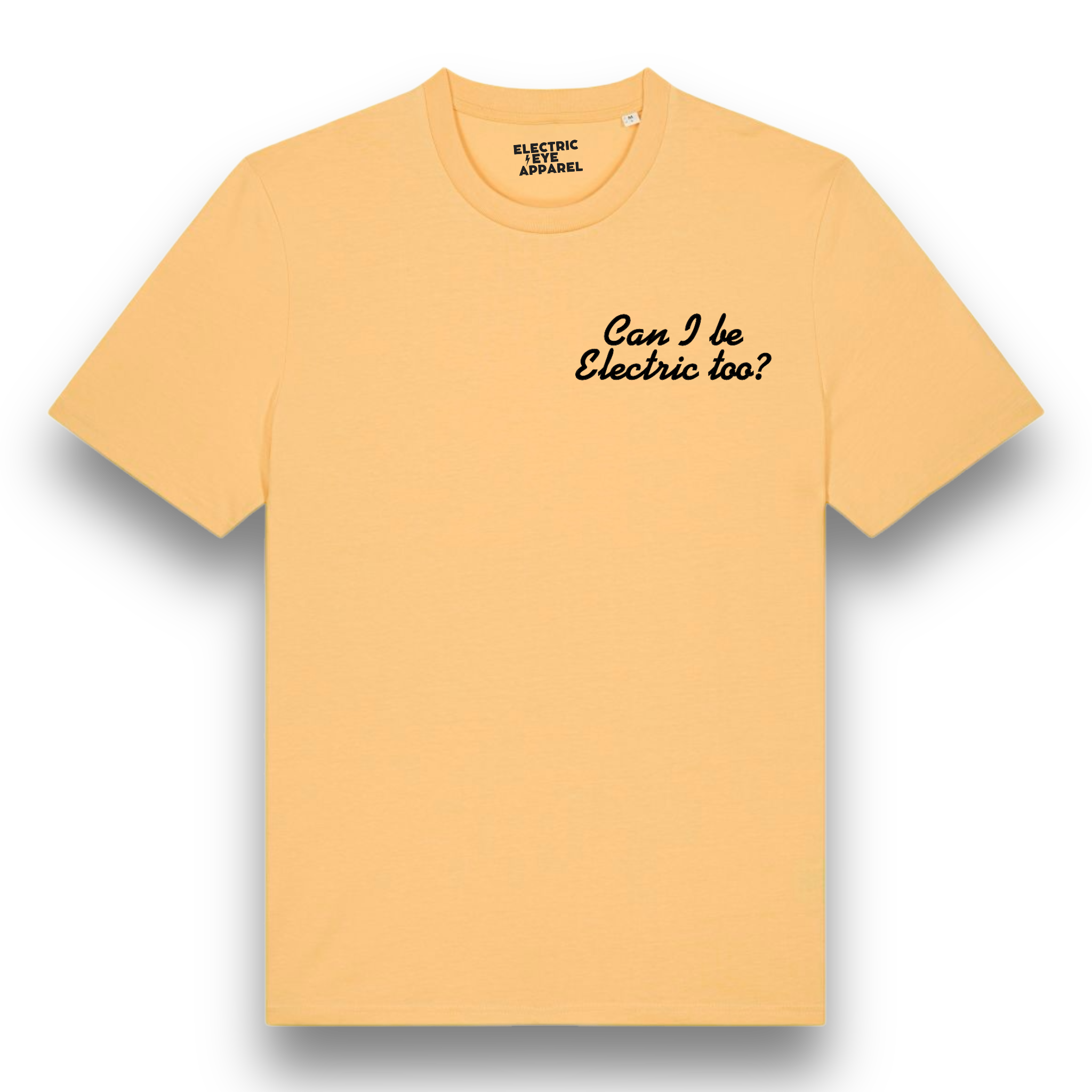 'CAN I BE ELECTRIC TOO?' left chest embroidered premium organic unisex medium fit 'creator' t-shirt - inspired by Oasis