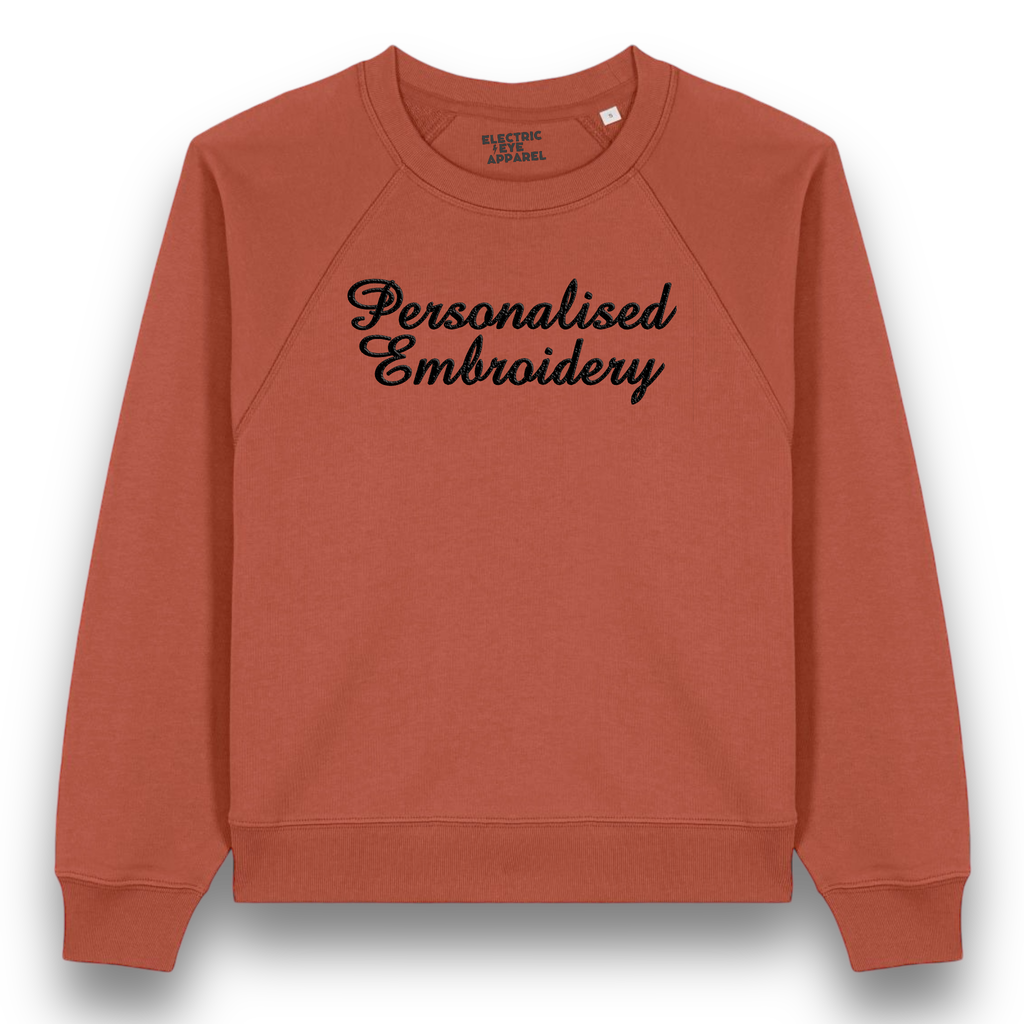 Personalised Lyric Centre Chest Embroidered premium organic women's raglan sleeve 'Clara' sweatshirt - choose your own lyrics, font and thread colour