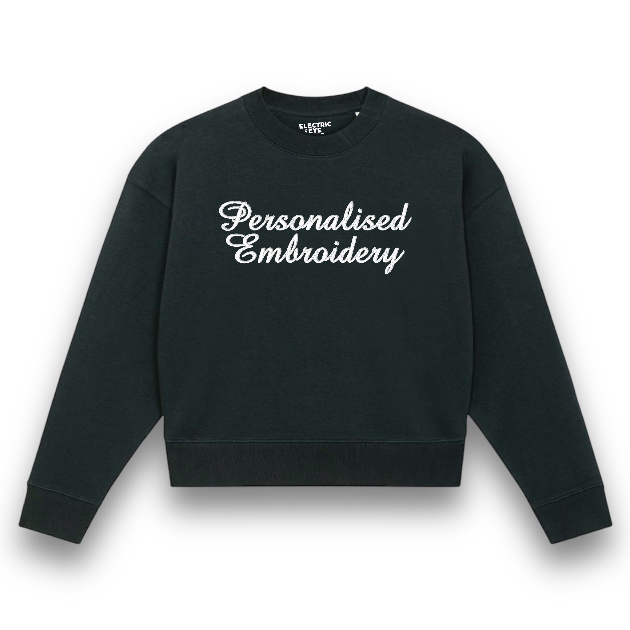 Personalised Lyric Centre Chest Embroidered premium organic women's 'Cropster' sweatshirt- choose your own lyrics, font and thread colour