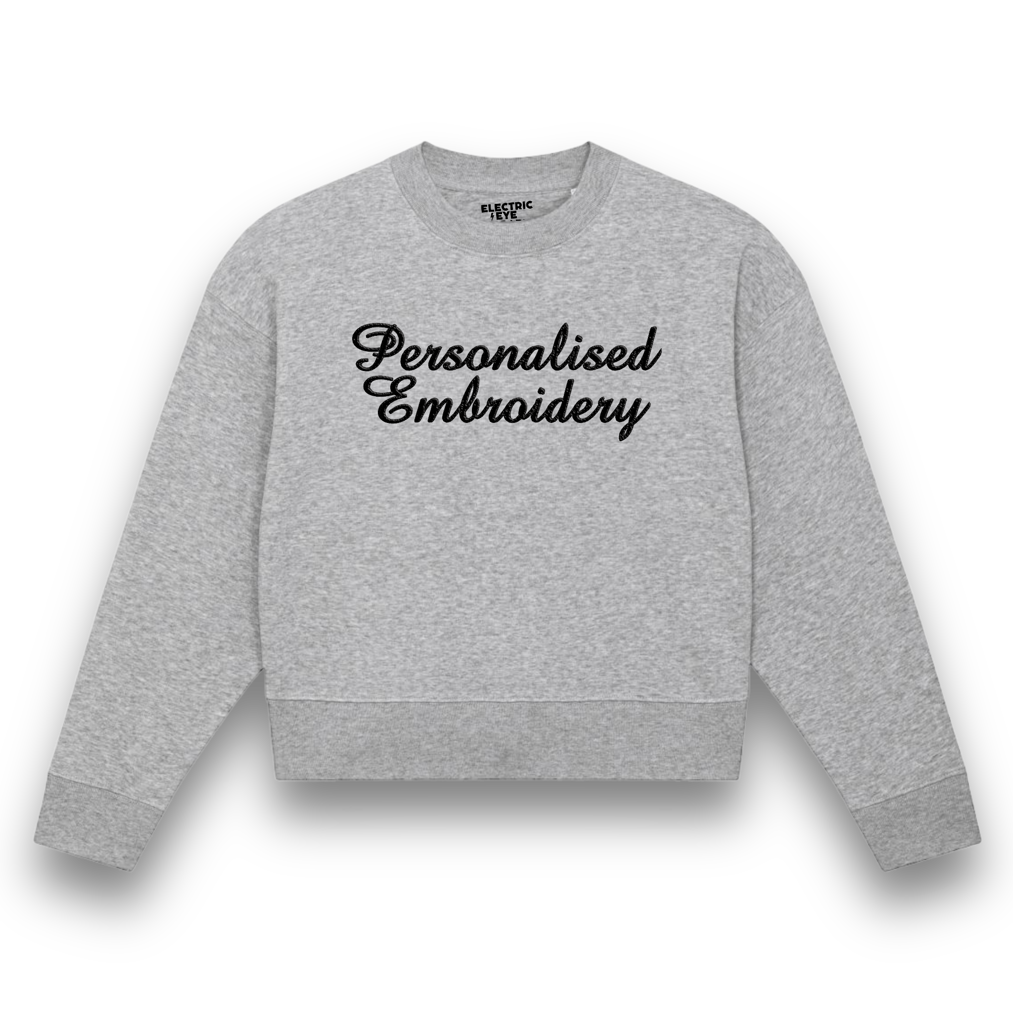 Personalised Lyric Centre Chest Embroidered premium organic women's 'Cropster' sweatshirt- choose your own lyrics, font and thread colour