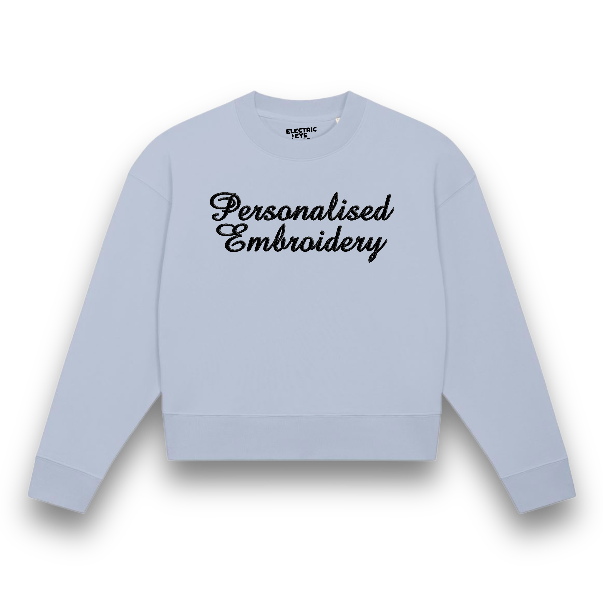 Personalised Lyric Centre Chest Embroidered premium organic women's 'Cropster' sweatshirt- choose your own lyrics, font and thread colour