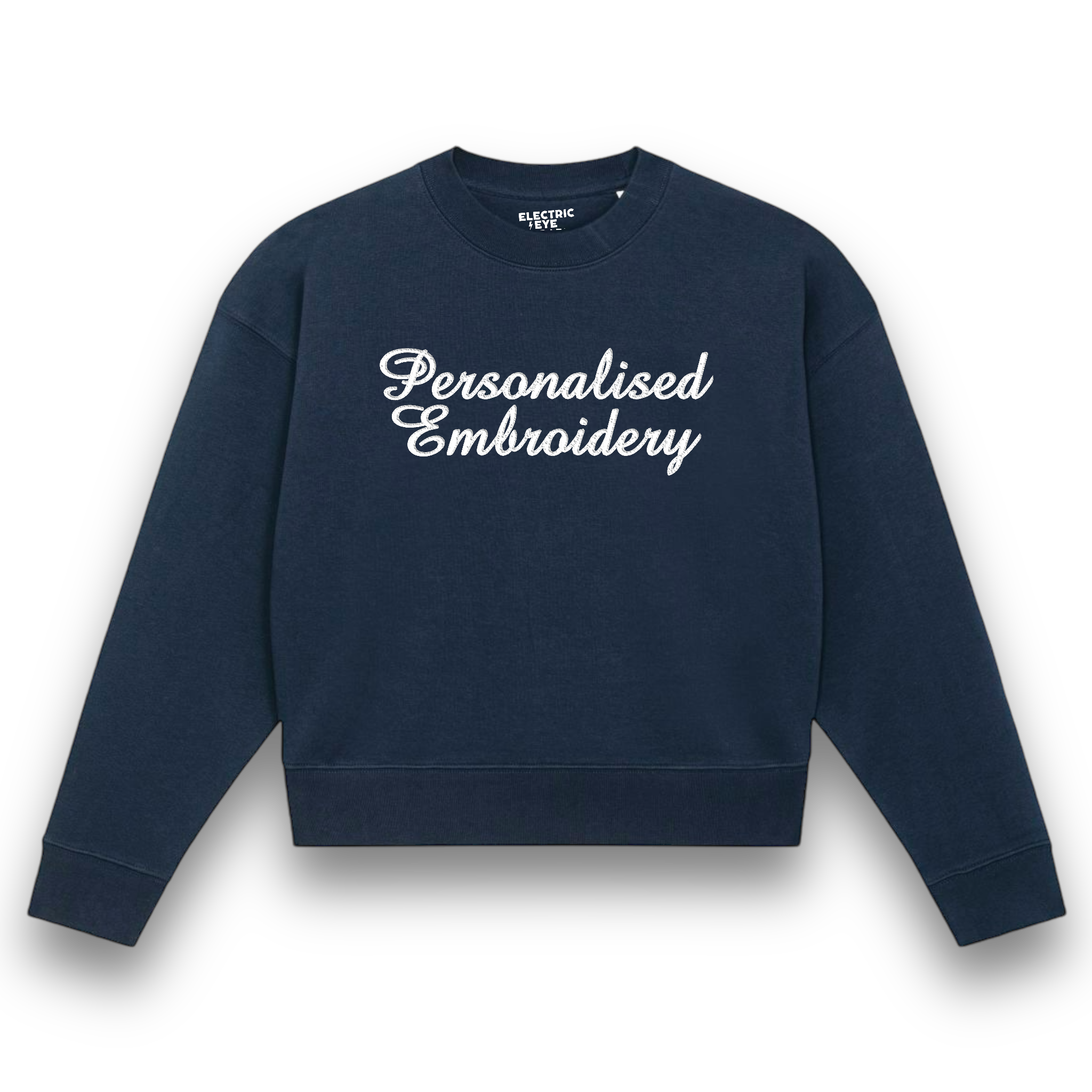 Personalised Lyric Centre Chest Embroidered premium organic women's 'Cropster' sweatshirt- choose your own lyrics, font and thread colour