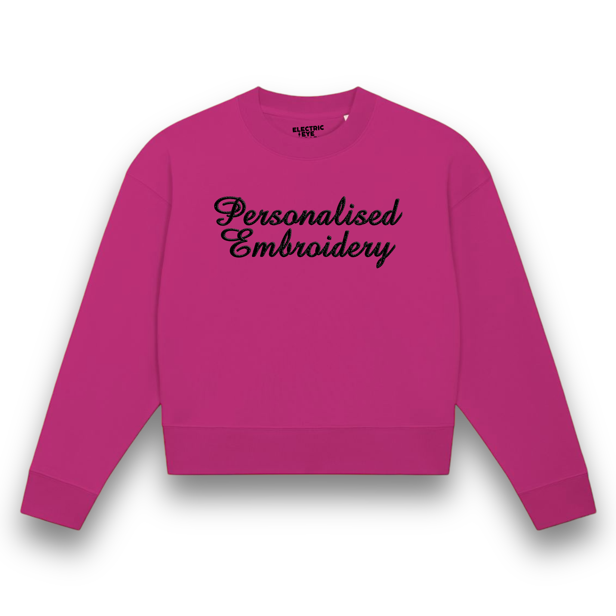 Personalised Lyric Centre Chest Embroidered premium organic women's 'Cropster' sweatshirt- choose your own lyrics, font and thread colour