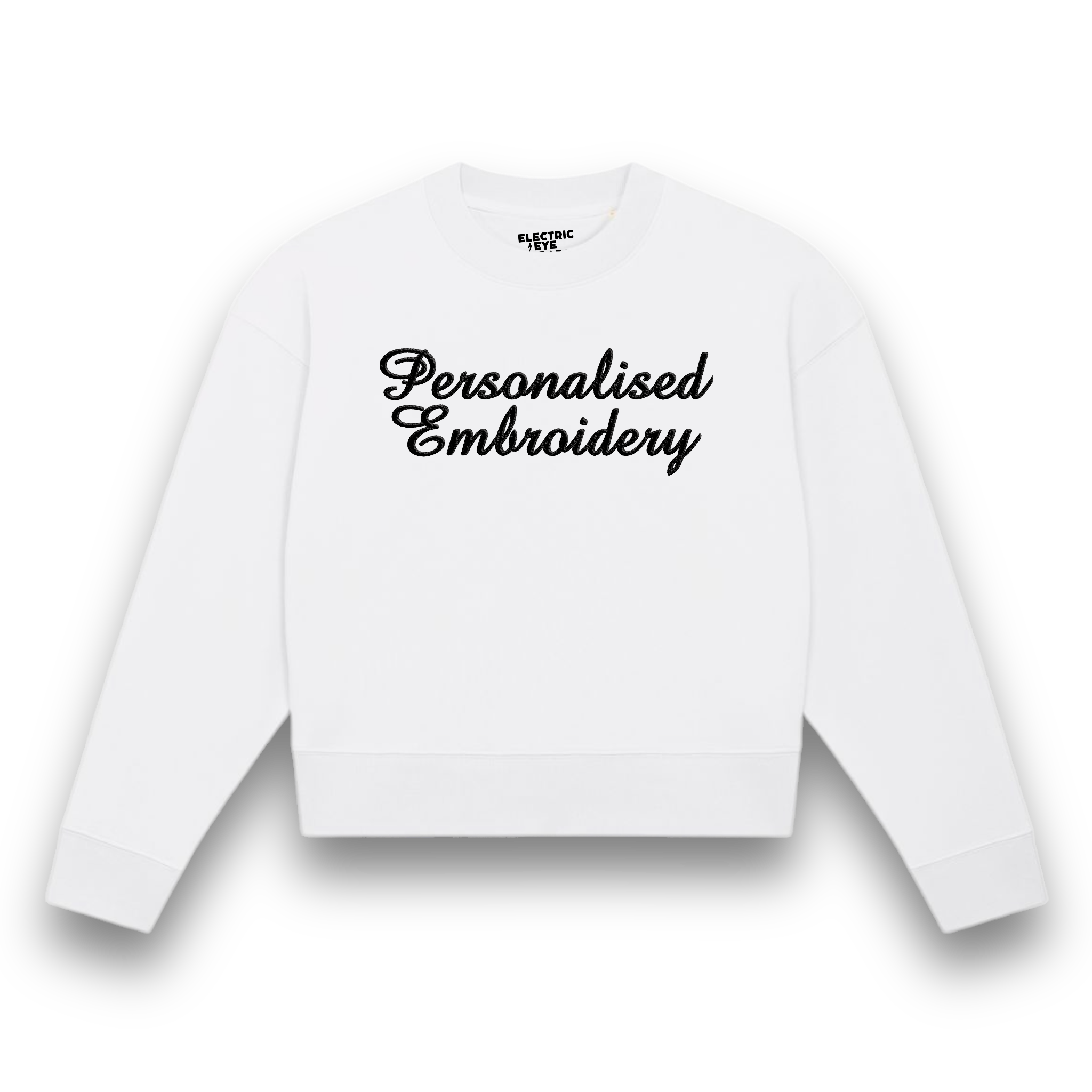 Personalised Lyric Centre Chest Embroidered premium organic women's 'Cropster' sweatshirt- choose your own lyrics, font and thread colour