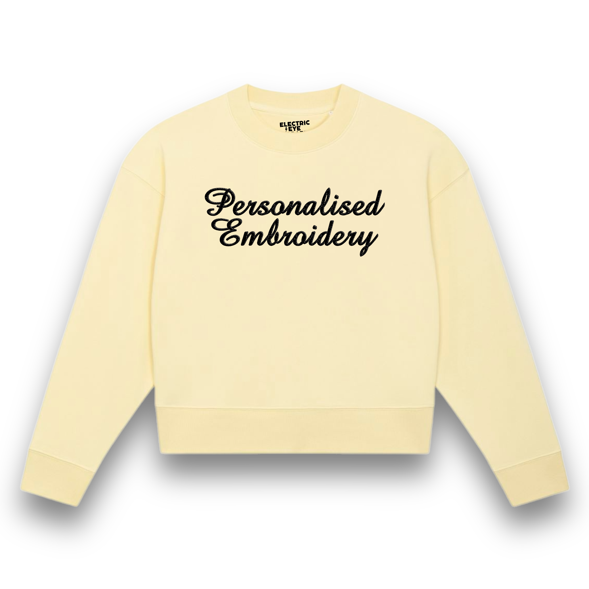 Personalised Lyric Centre Chest Embroidered premium organic women's 'Cropster' sweatshirt- choose your own lyrics, font and thread colour