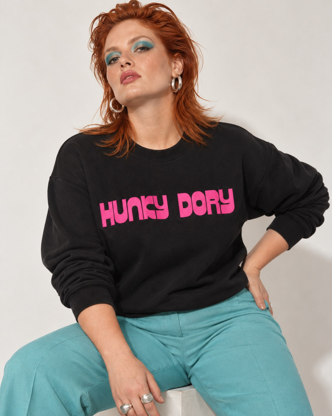 Women's 'HUNKY DORY' embroidered organic 'Matcher' sweatshirt - extended sizing