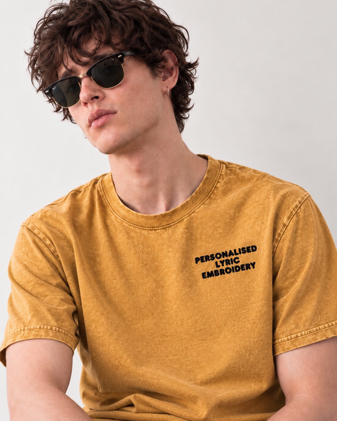 Men's Personalised Lyric Left Chest Embroidered premium organic garment dyed 'Creator Vintage' t-shirt