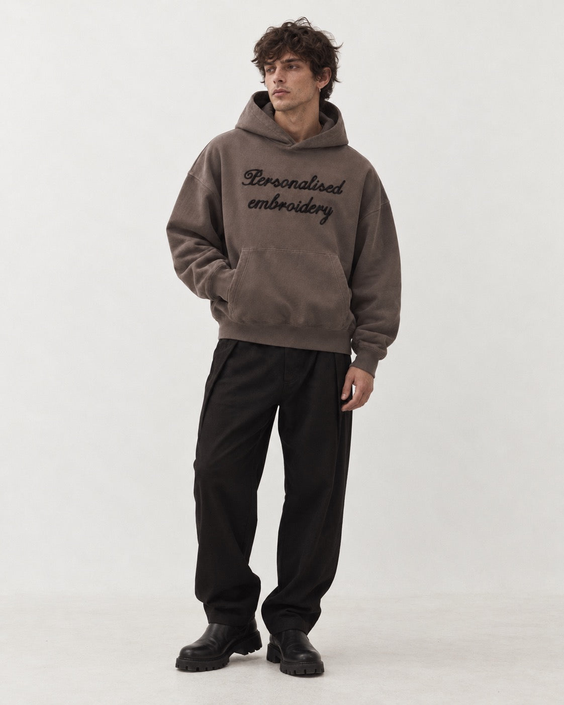 NEW Men's Personalised Lyric Centre Chest Embroidered premium organic vintage 'Chaser' hoodie