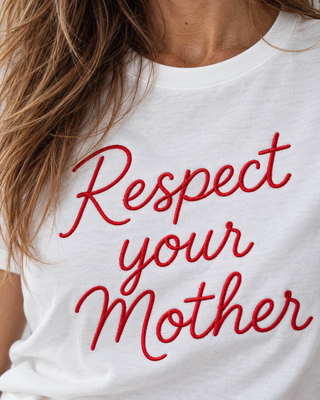 'RESPECT YOUR MOTHER' hand-embroidered style premium organic women's classic fit 'Muser' t-shirt - sizes XS-5XL