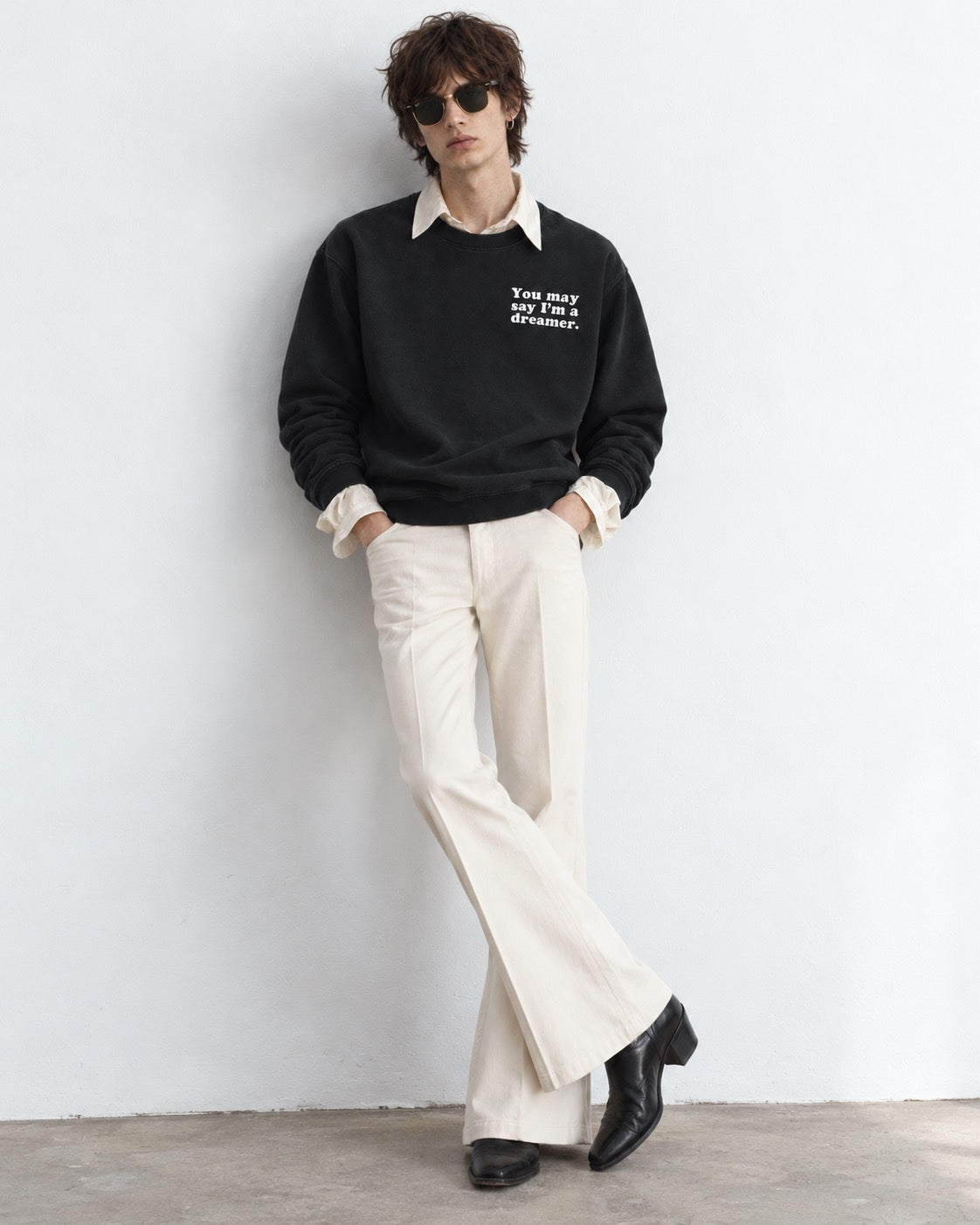 Men's 'YOU MAY SAY I'M A DREAMER' embroidered organic 'Matcher' sweatshirt - extended sizing XXS-5XL