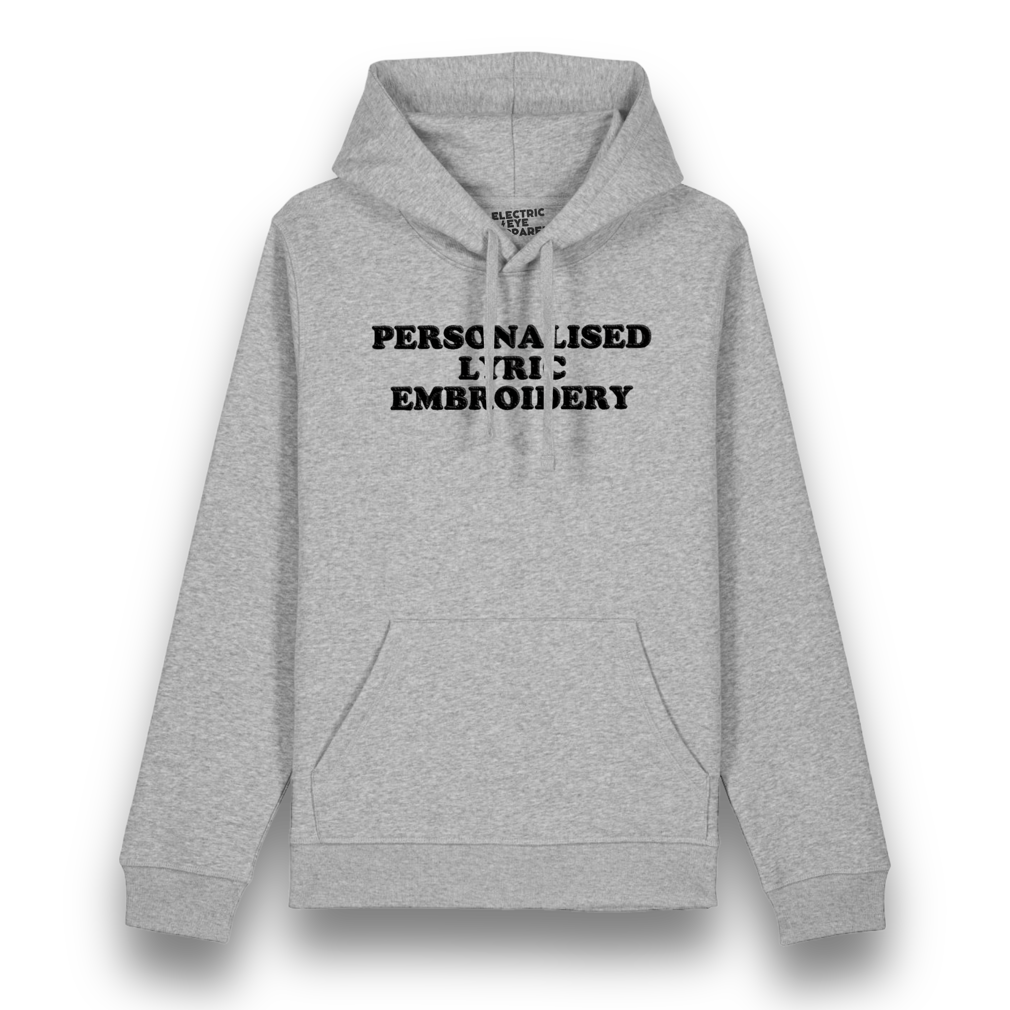 Personalised Lyric Centre Chest Embroidered premium organic unisex iconic 'Drummer' hoodie - choose your own lyrics, font and thread colour