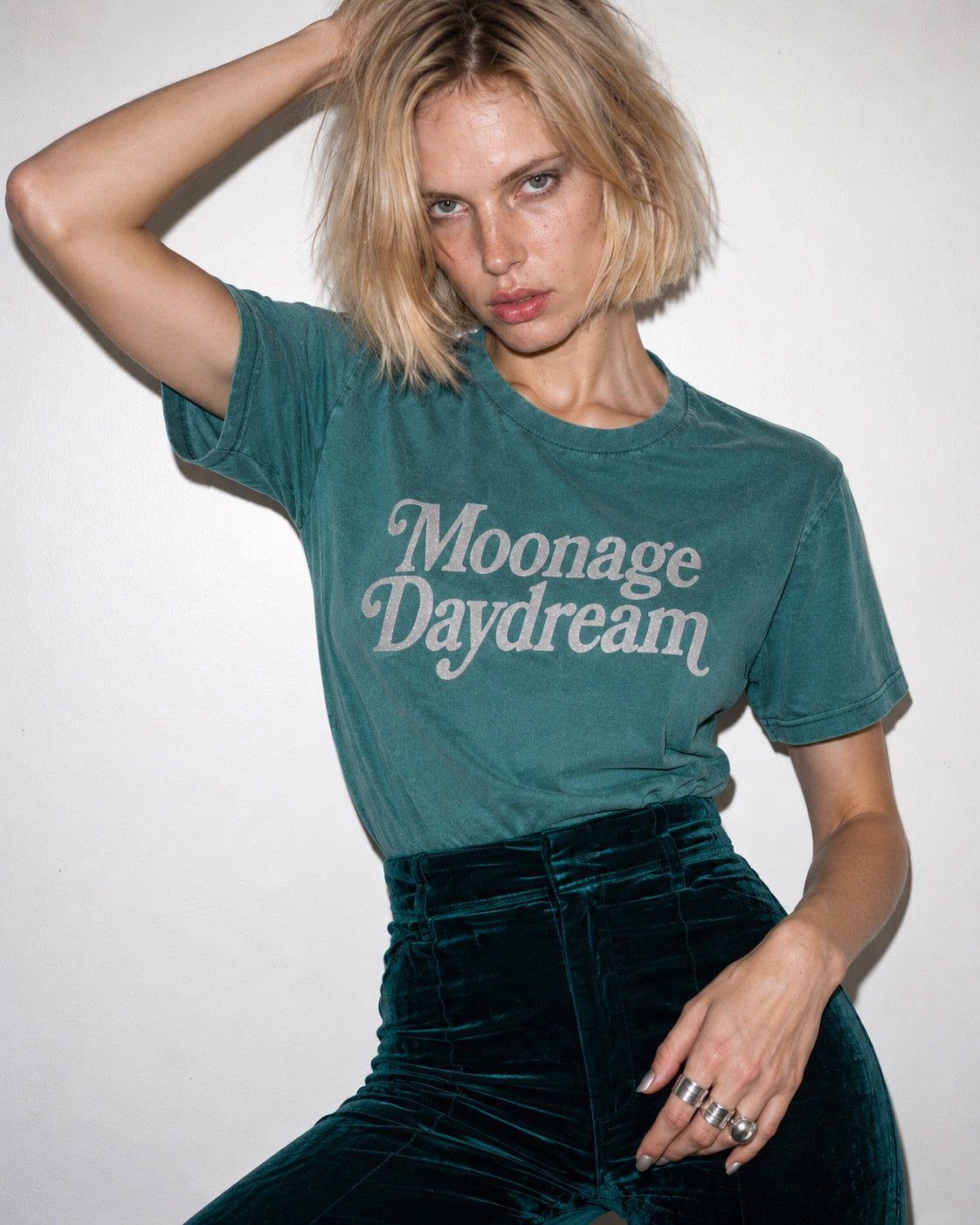 Women's 'MOONAGE DAYDREAM' embroidered premium organic 'Crafter' t-shirt - sizes XXS-5XL