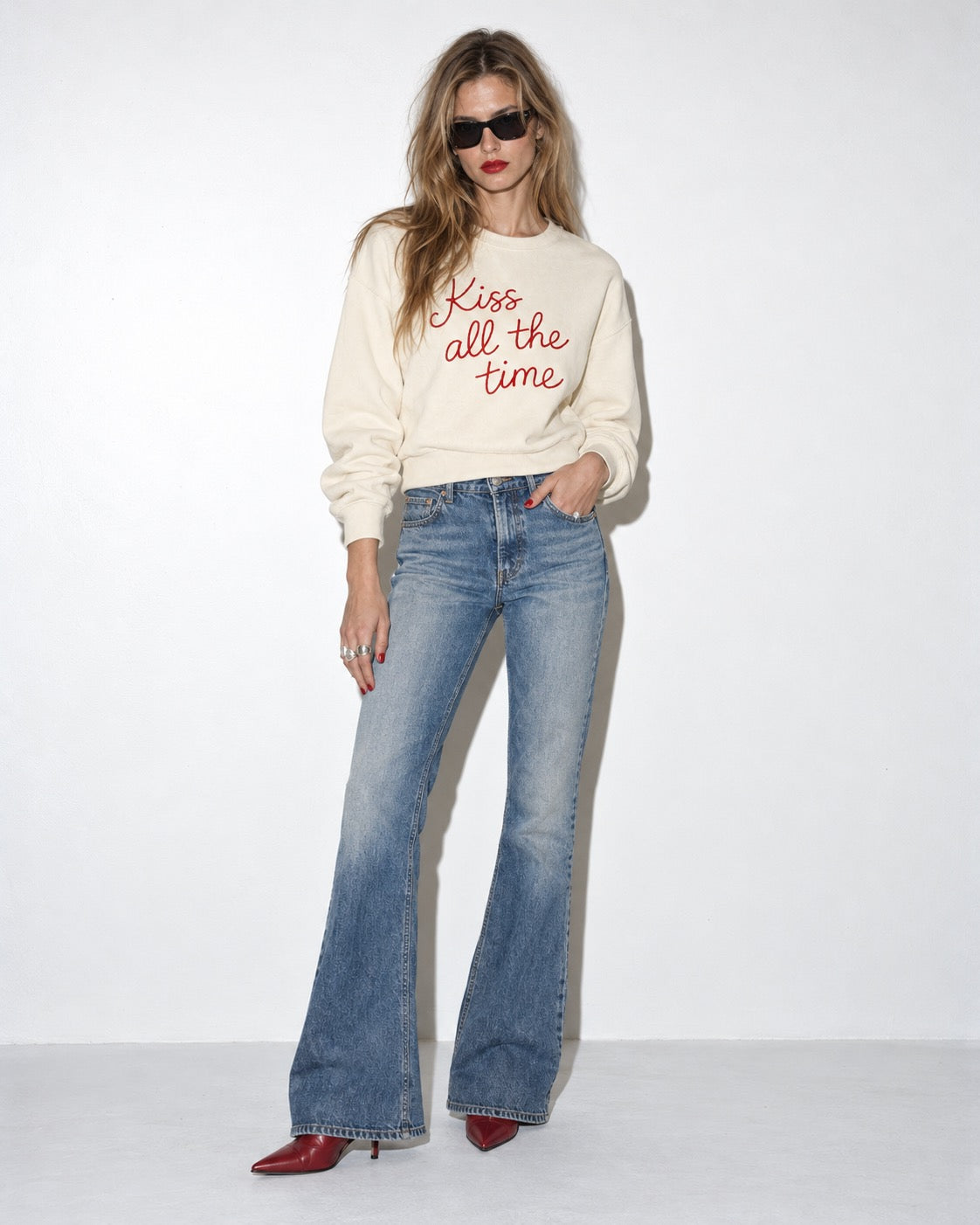 Women's 'KISS ALL THE TIME' embroidered organic cotton women's 'Alma' sweatshirt