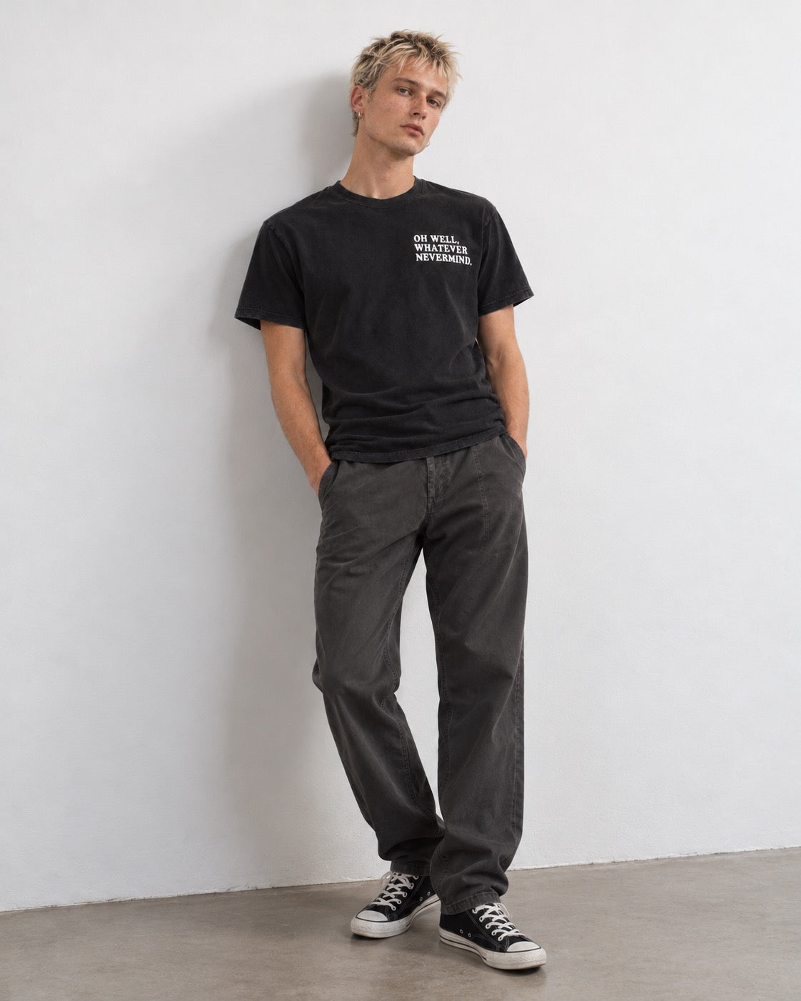 Men's 'OH WELL, WHATEVER, NEVERMIND.' embroidered premium organic vintage aged t-shirt - inspired by Nirvana
