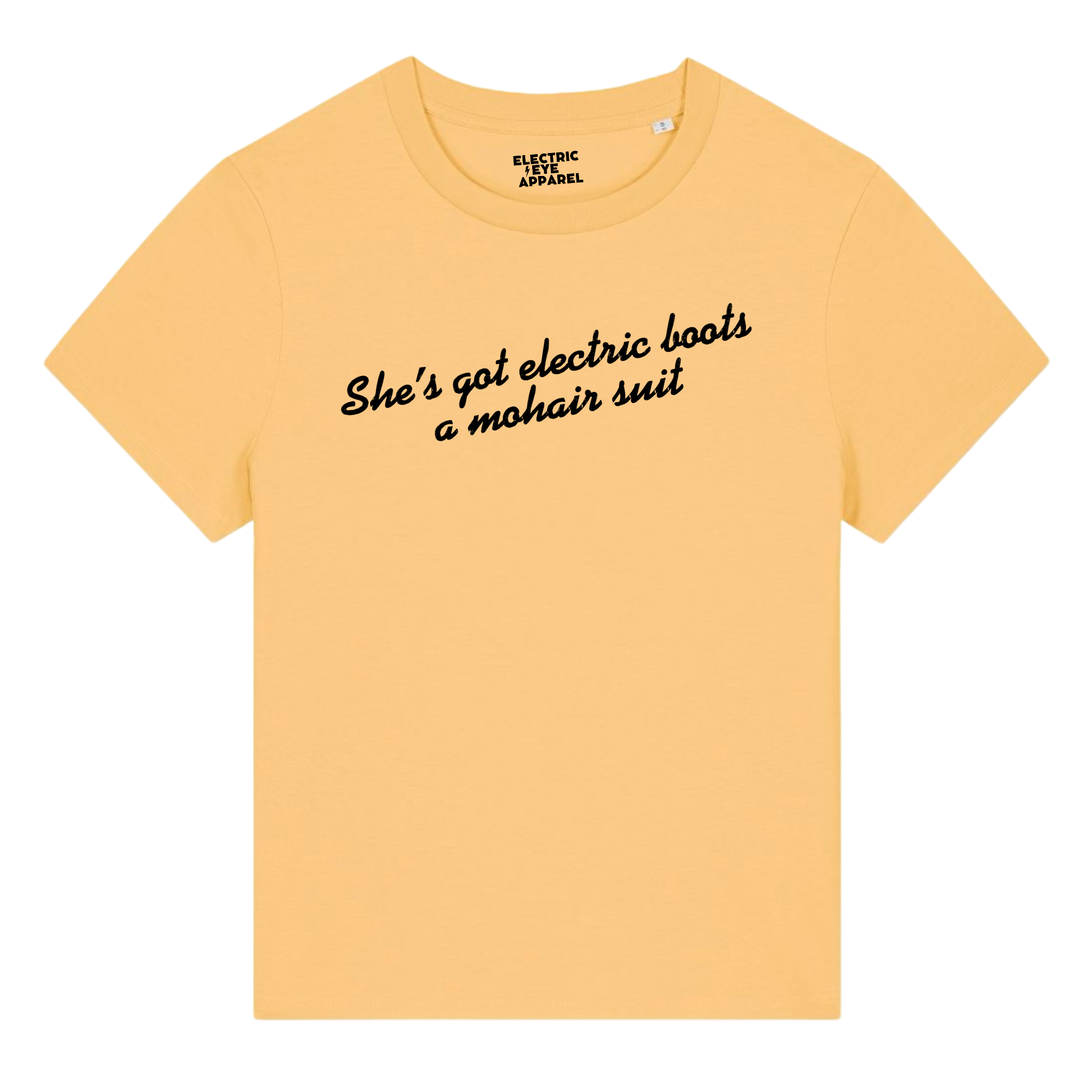 'SHE'S GOT ELECTRIC BOOTS, A MOHAIR SUIT' embroidered organic women's 'muser' t-shirt - inspired by Elton John