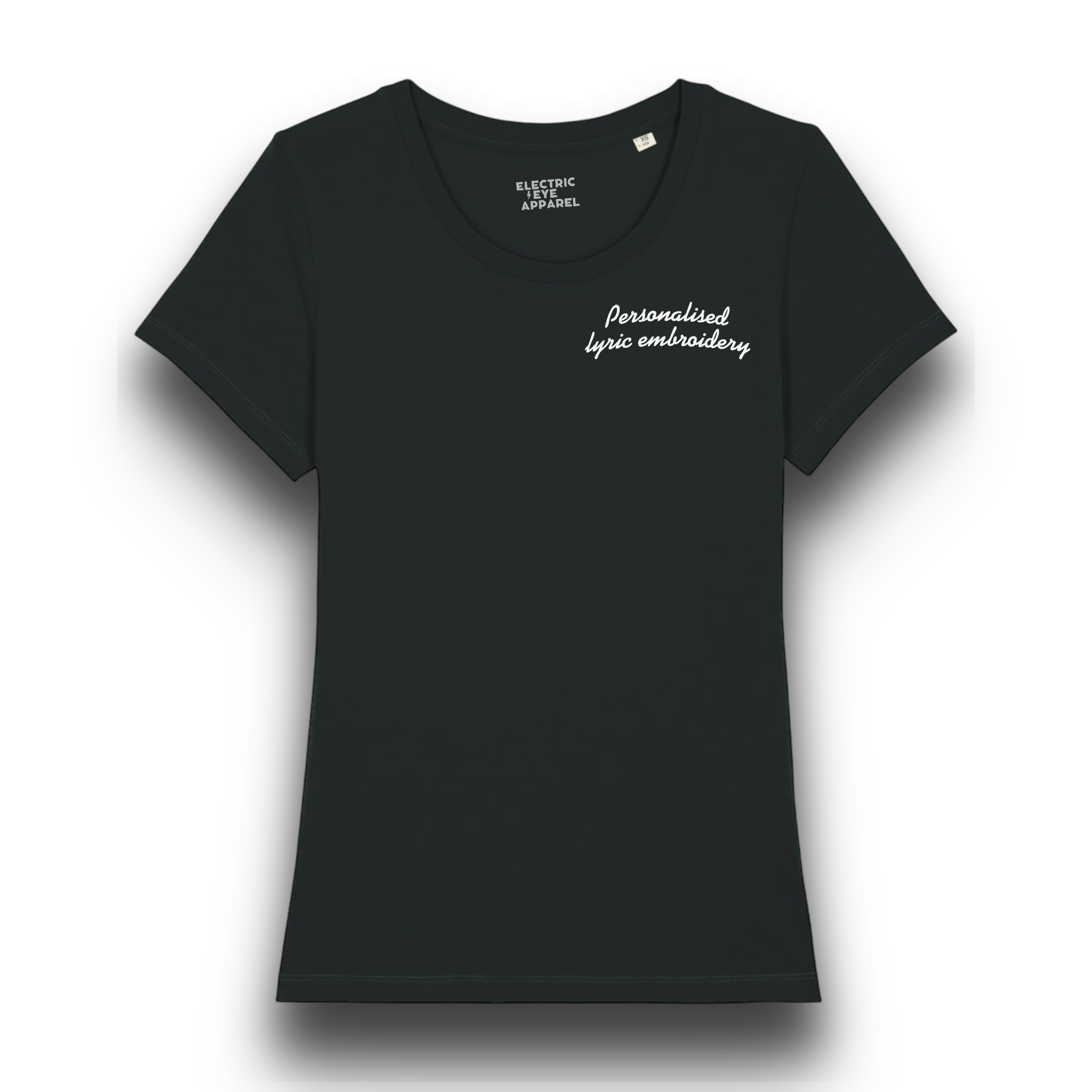 Personalised Lyric Left Chest Embroidered premium organic iconic women's fitted 'Expresser' t-shirt - choose your own lyrics, font and thread colour