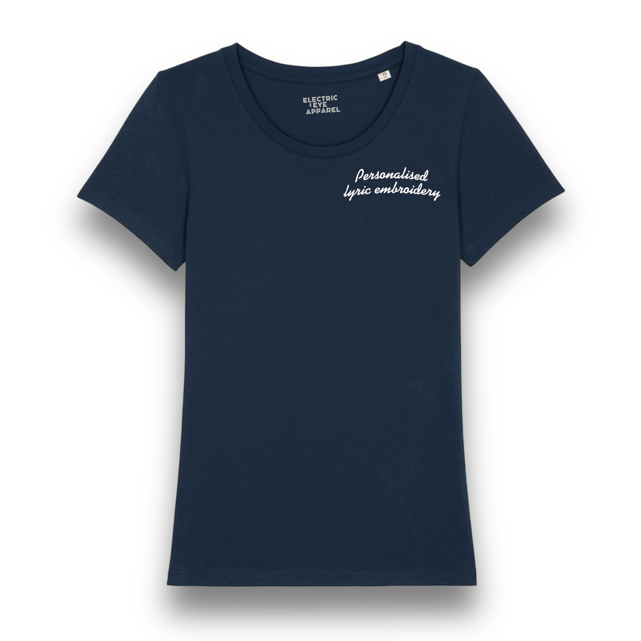 Personalised Lyric Left Chest Embroidered premium organic iconic women's fitted 'Expresser' t-shirt - choose your own lyrics, font and thread colour