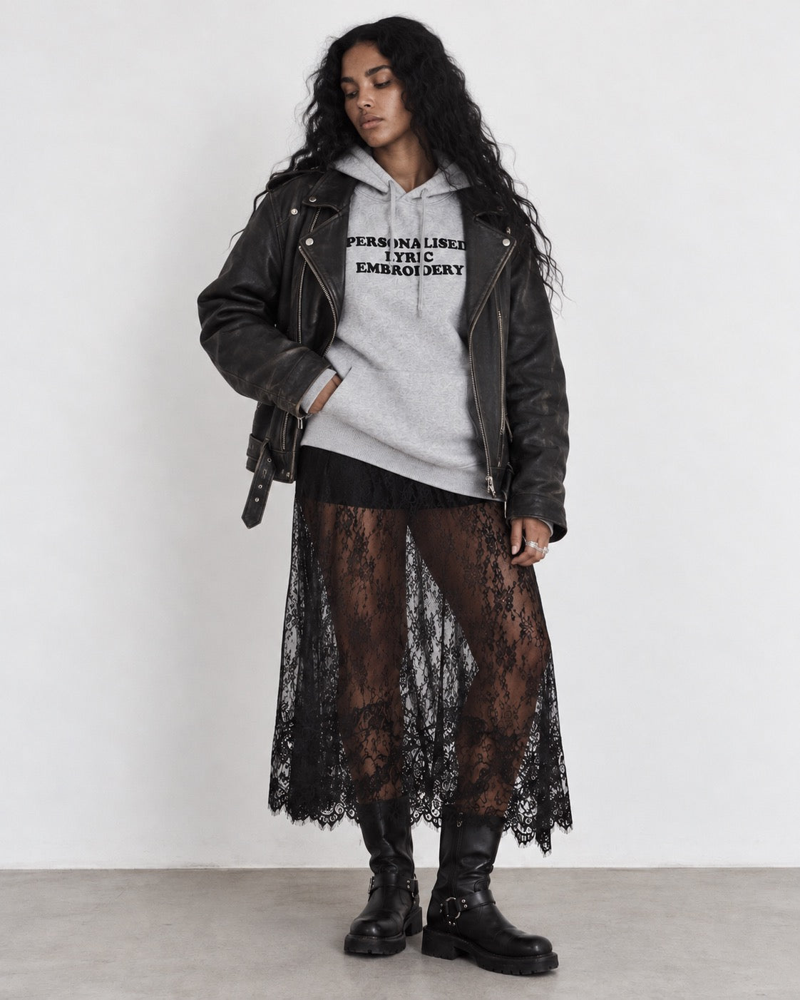 Women's Personalised Lyric Centre Chest Embroidered premium organic iconic 'Drummer' hoodie