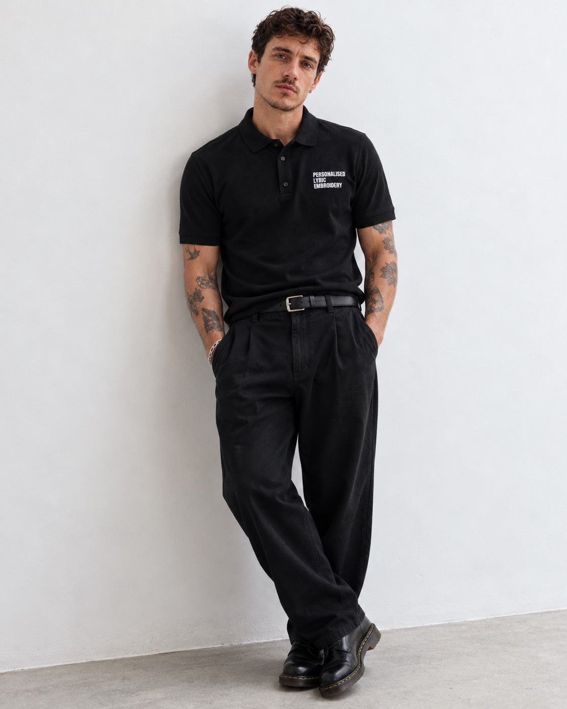 Men's Personalised Lyric Left Chest Embroidered premium organic iconic men's classic 'Carnaby' polo t-shirt
