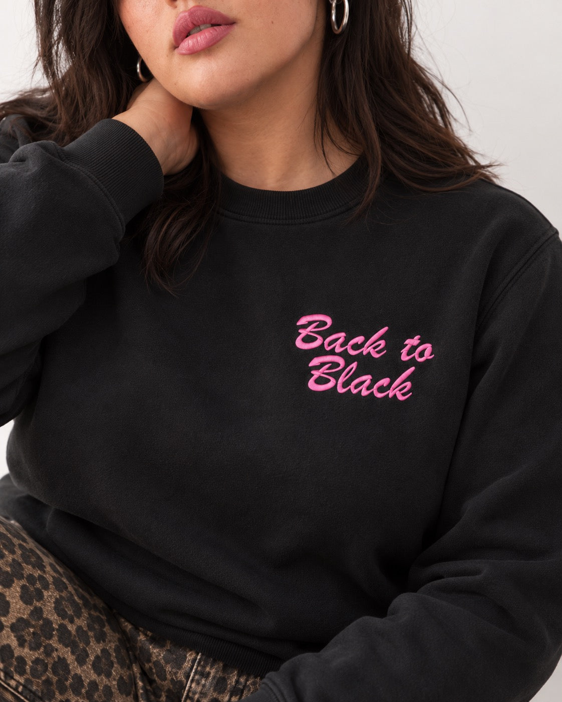 Women's 'BACK TO BLACK' left chest embroidered premium organic cotton 'Matcher' sweatshirt - EXTENDED SIZING