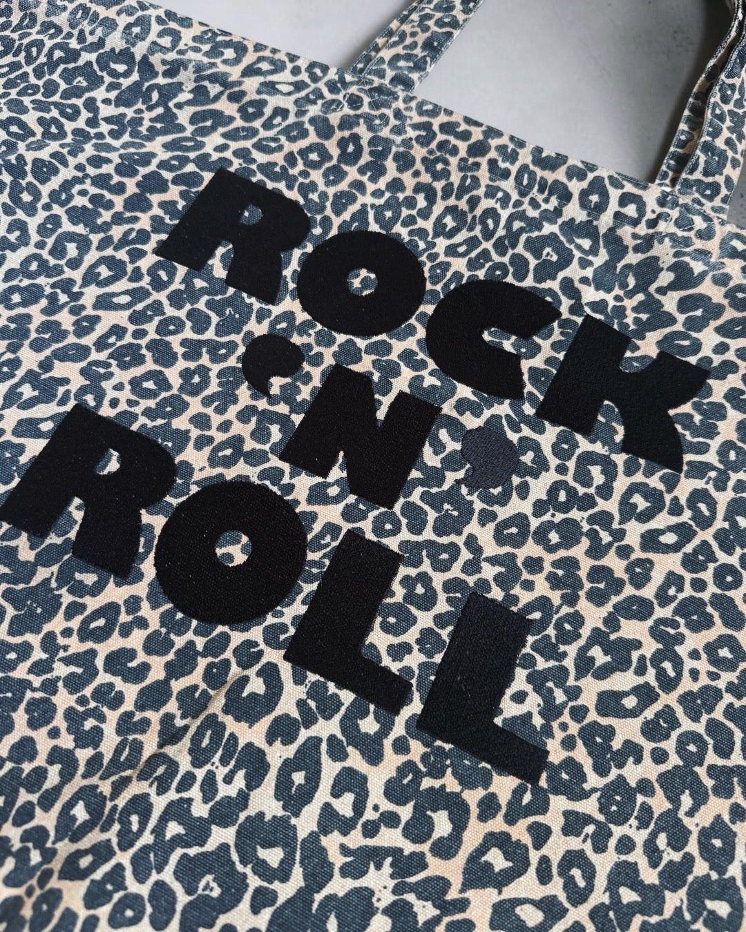 'ROCK 'N' ROLL' embroidered vintage leopard print oversized tote bag - option to monogram