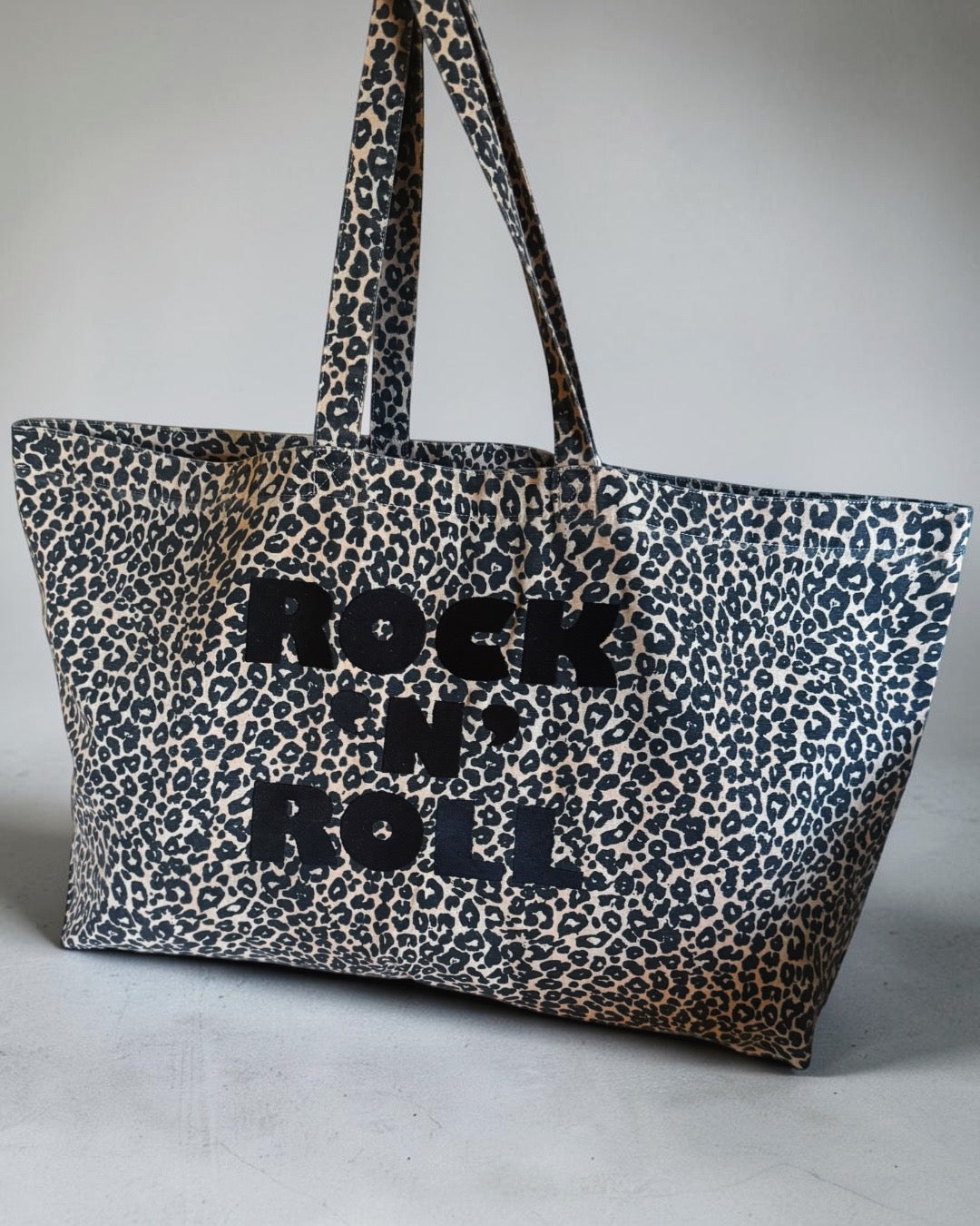 'ROCK 'N' ROLL' embroidered vintage leopard print oversized tote bag - option to monogram