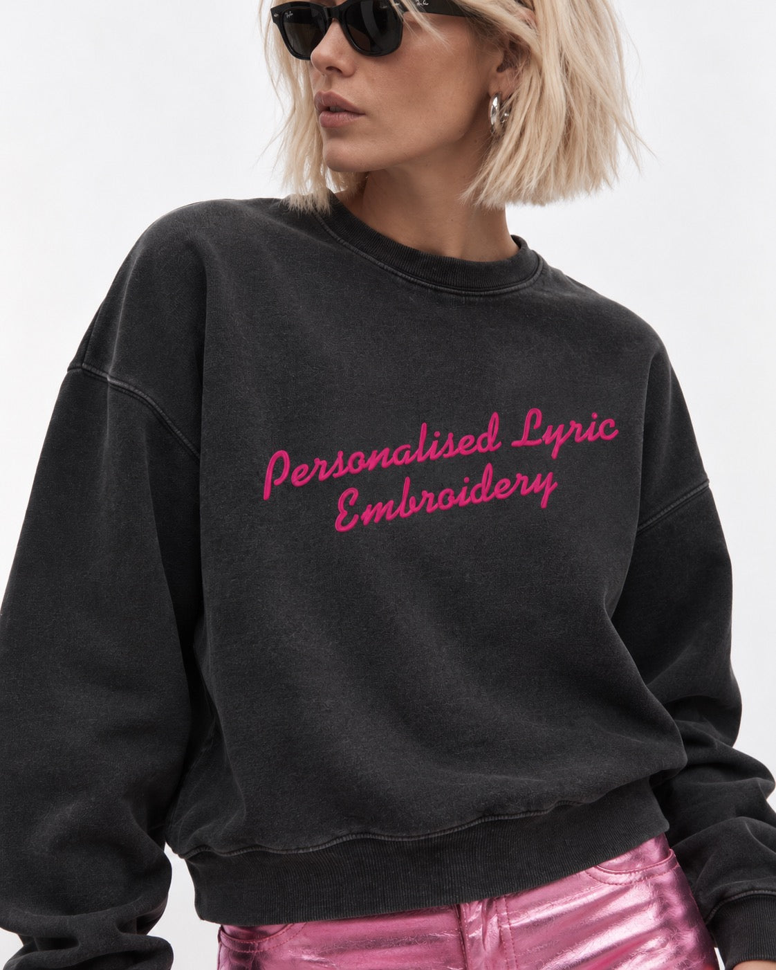 Personalised Lyric Centre Chest Embroidered premium organic women's drop shoulder Vintage Garment Dyed 'Alma' sweatshirt